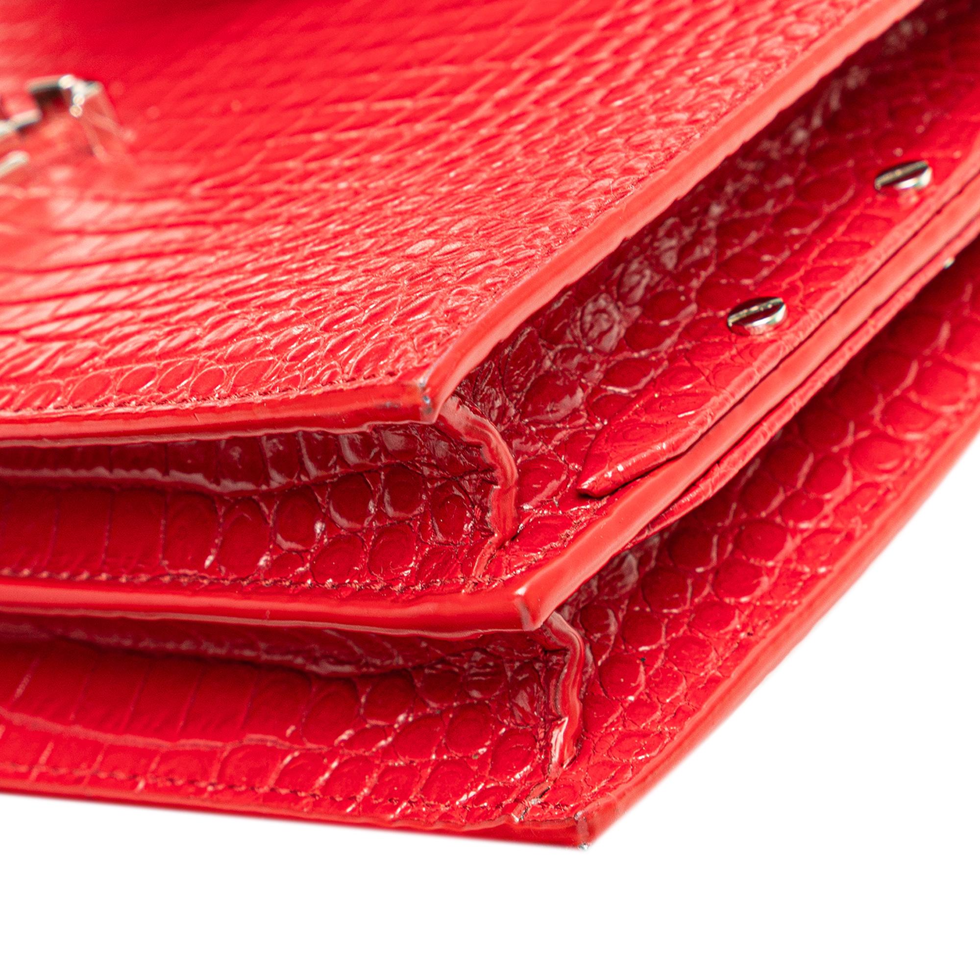 Saint Laurent Croc Embossed Leather Monogram Cassandra Clasp Bag