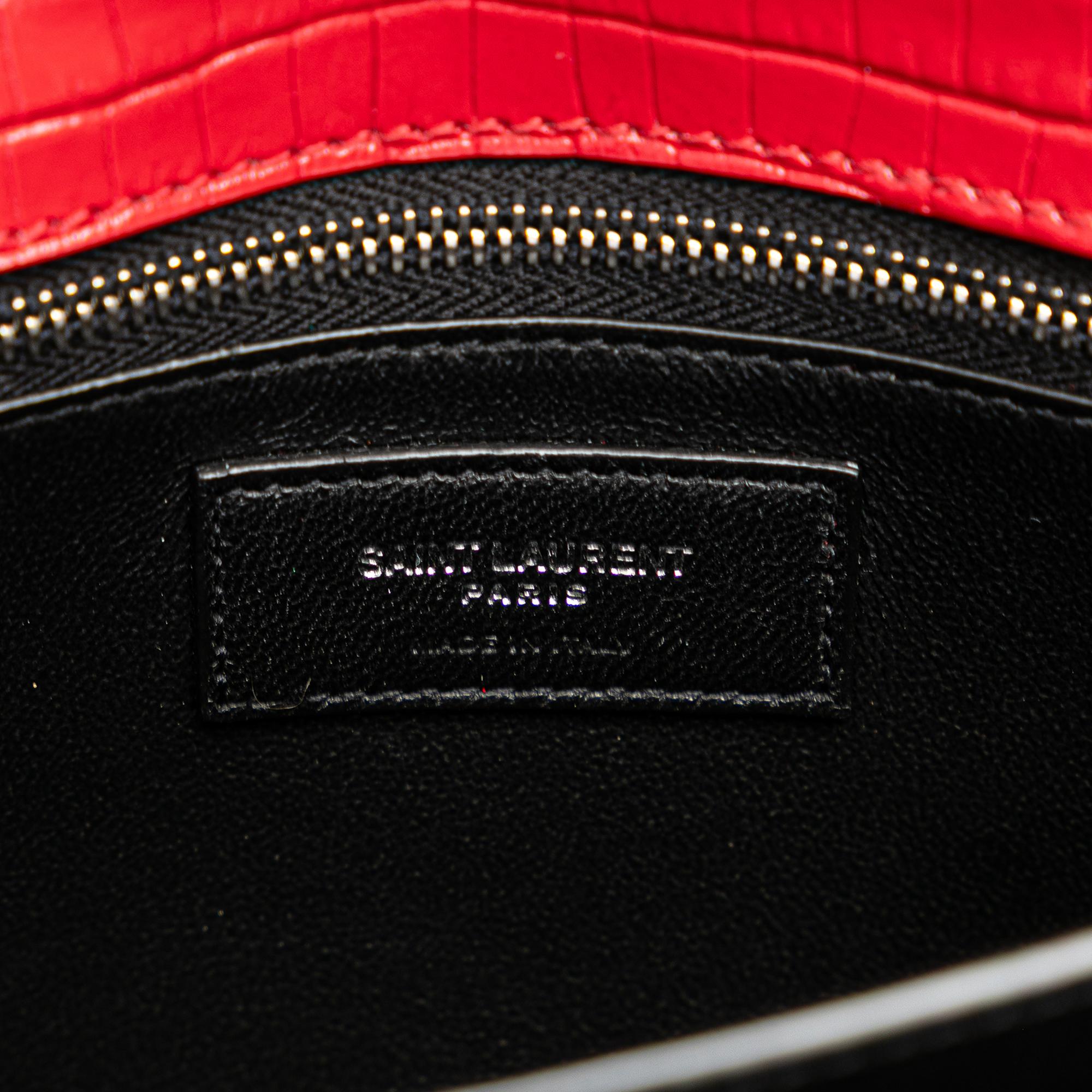 Saint Laurent Croc Embossed Leather Monogram Cassandra Clasp Bag