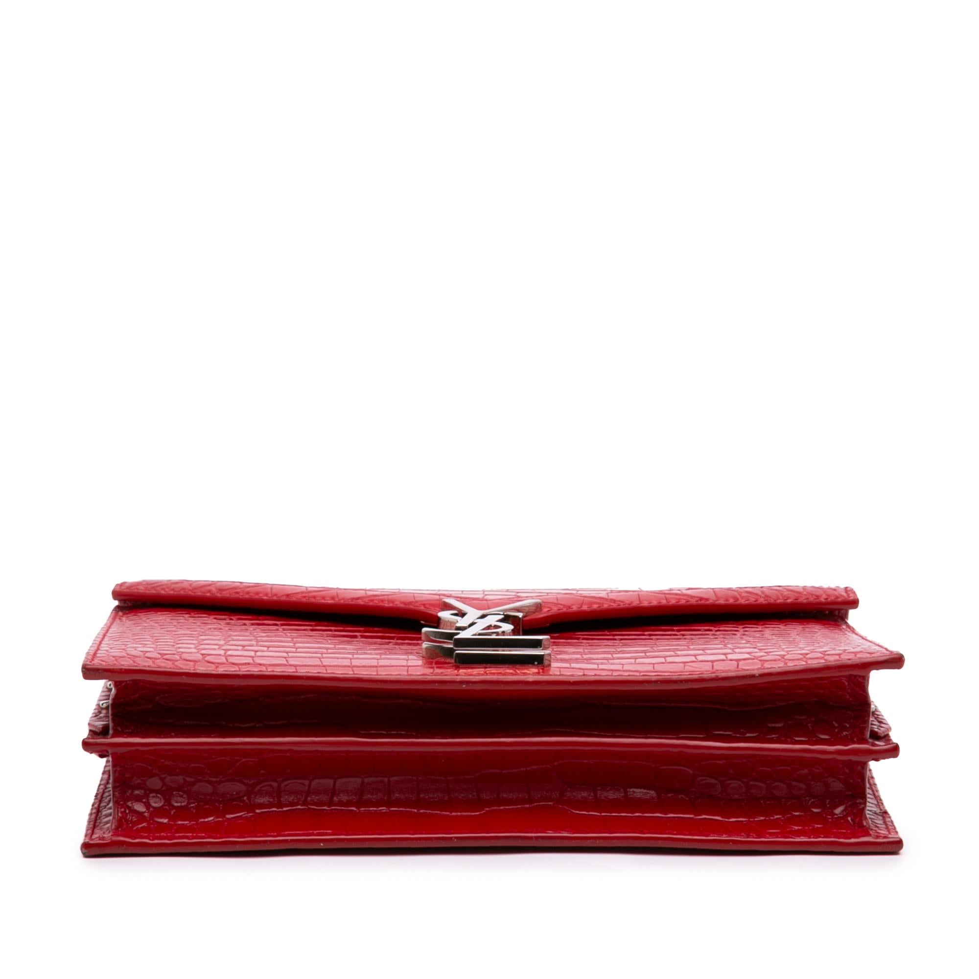 Saint Laurent Croc Embossed Leather Monogram Cassandra Clasp Bag