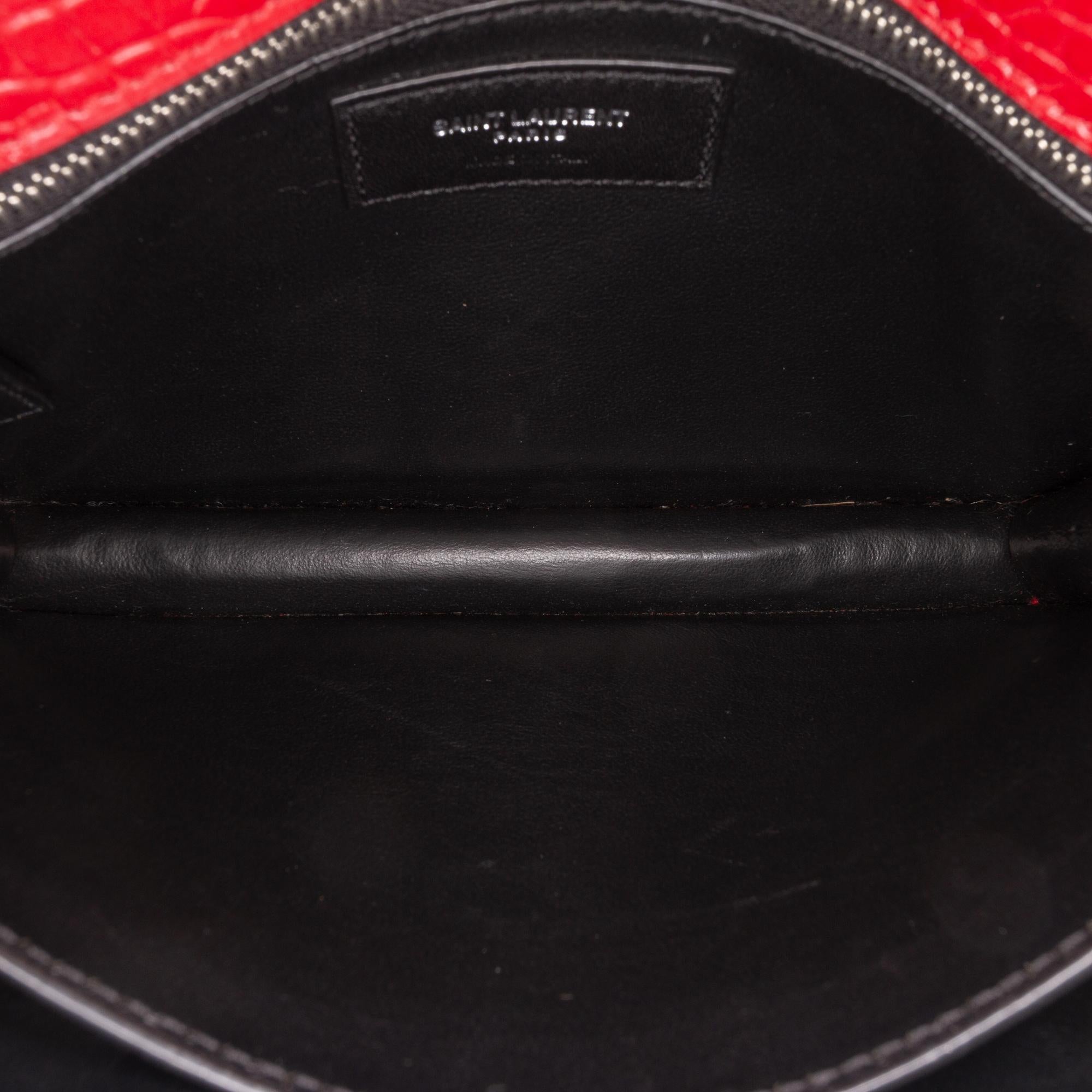 Saint Laurent Croc Embossed Leather Monogram Cassandra Clasp Bag