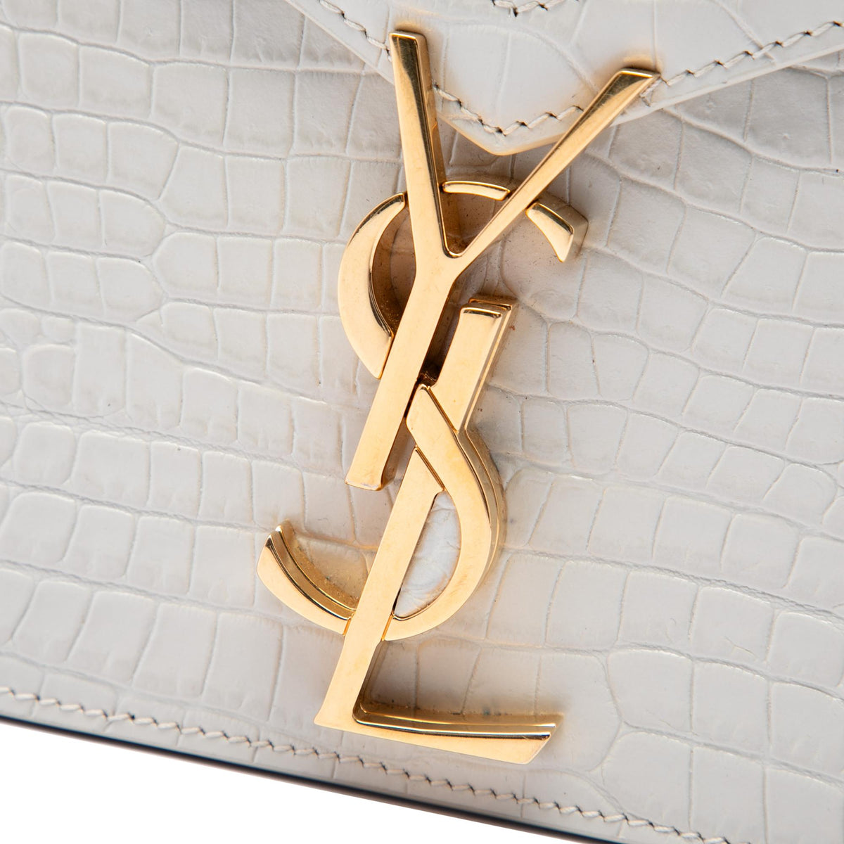 Saint Laurent Croc Embossed Leather Monogram Cassandra Clasp Bag