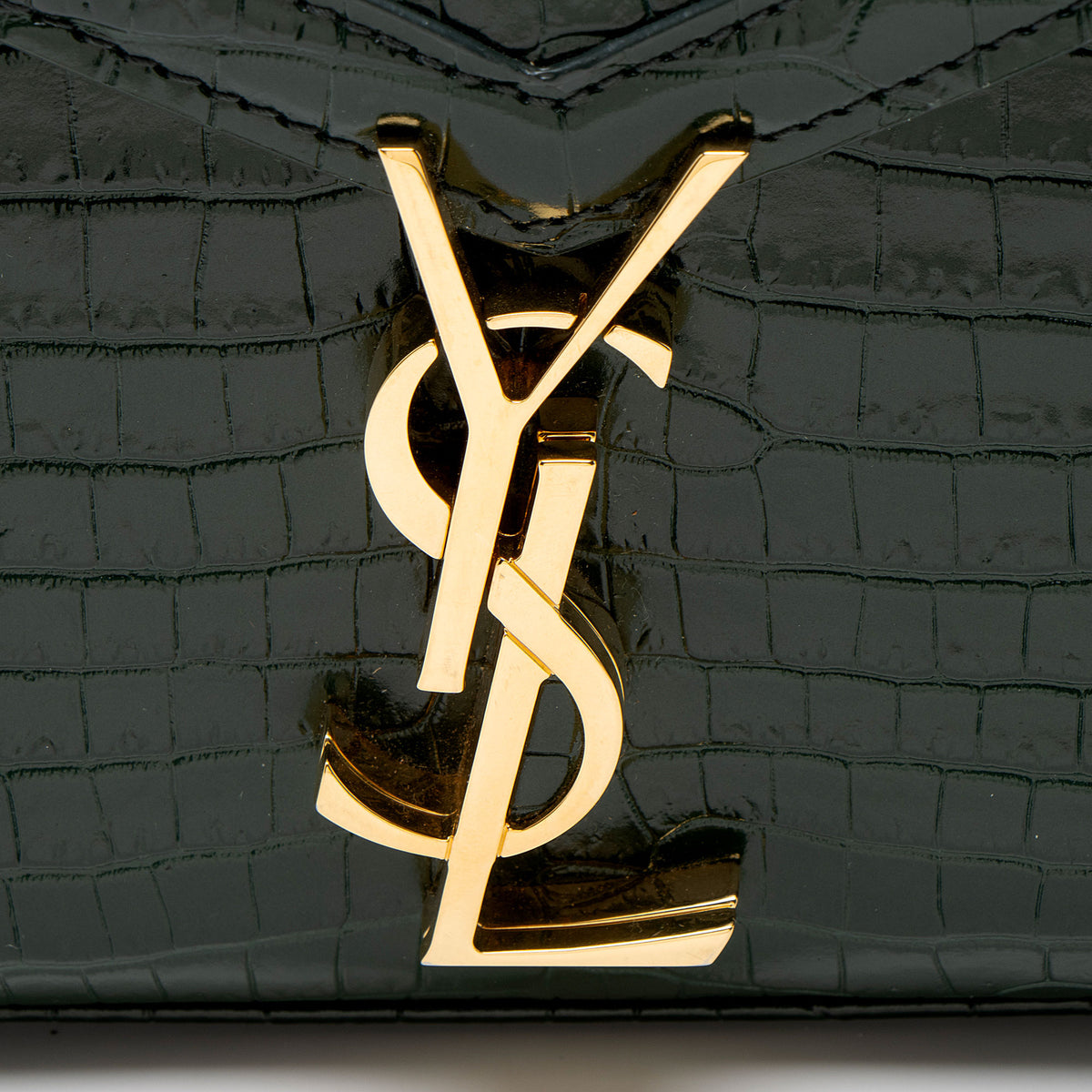 Saint Laurent Croc Embossed Leather Monogram Cassandra Mini Top Handle