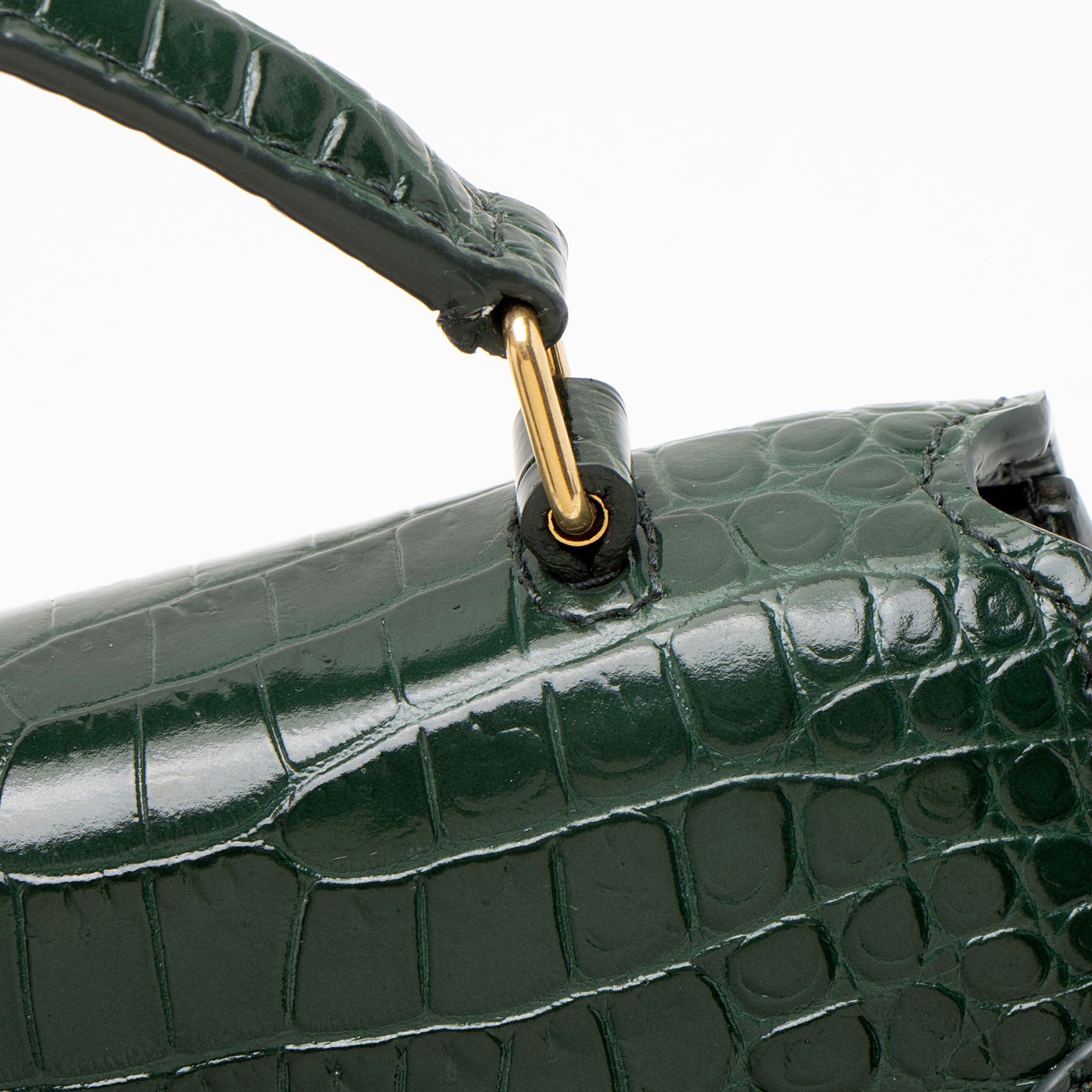 Saint Laurent Croc Embossed Leather Monogram Cassandra Mini Top Handle