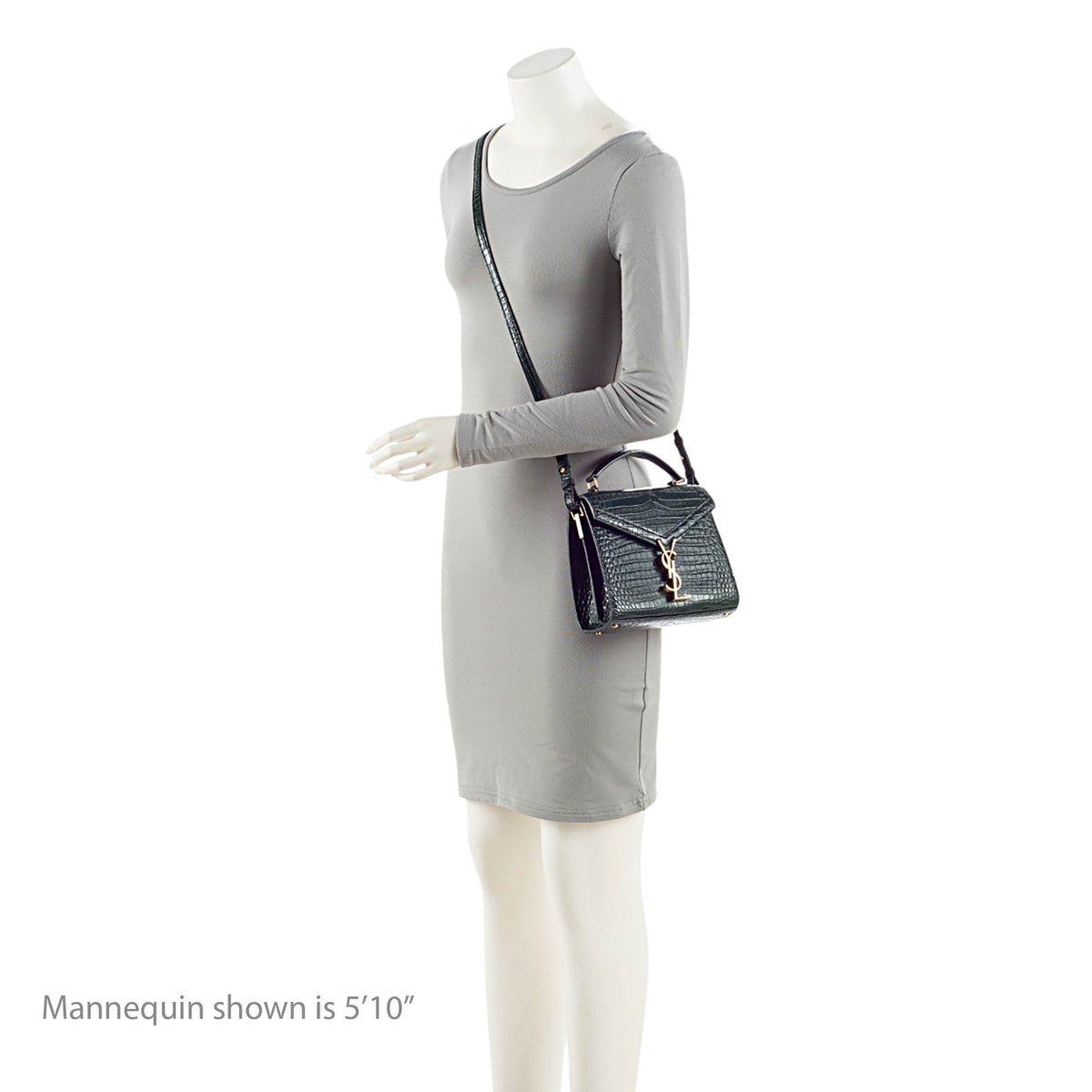 Saint Laurent Croc Embossed Leather Monogram Cassandra Mini Top Handle