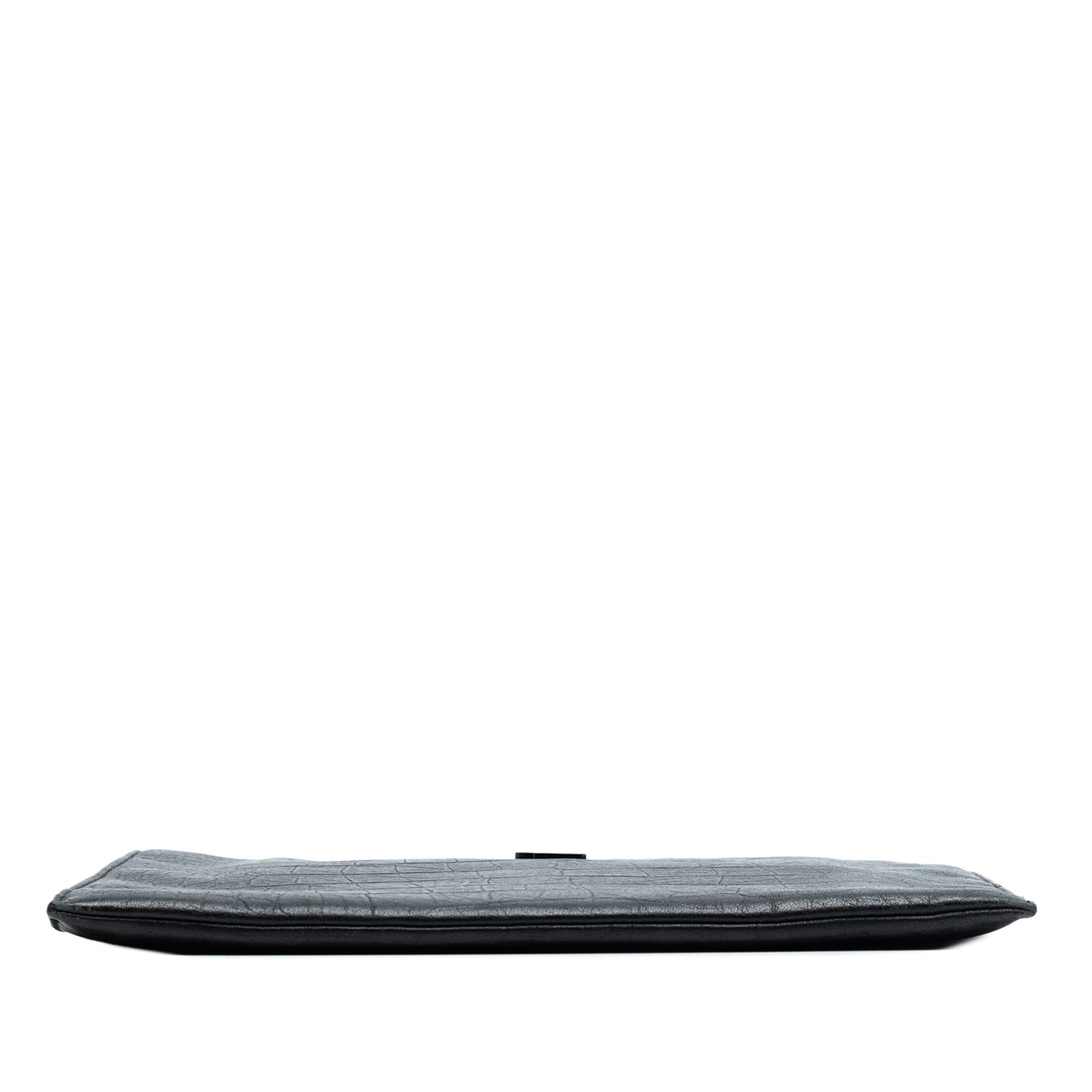 Saint Laurent Croc Embossed Leather Monogram Clutch