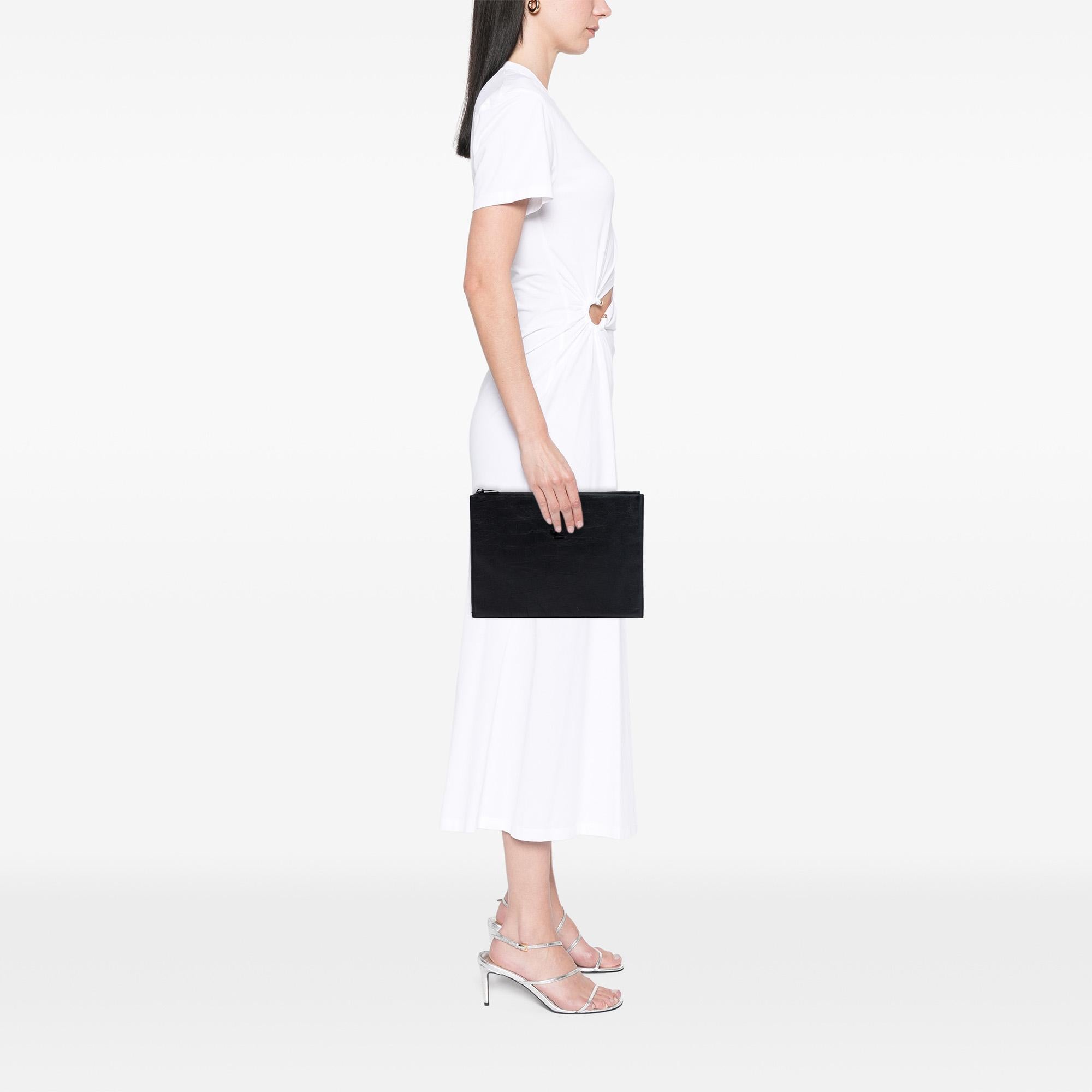 Saint Laurent Croc Embossed Leather Monogram Clutch