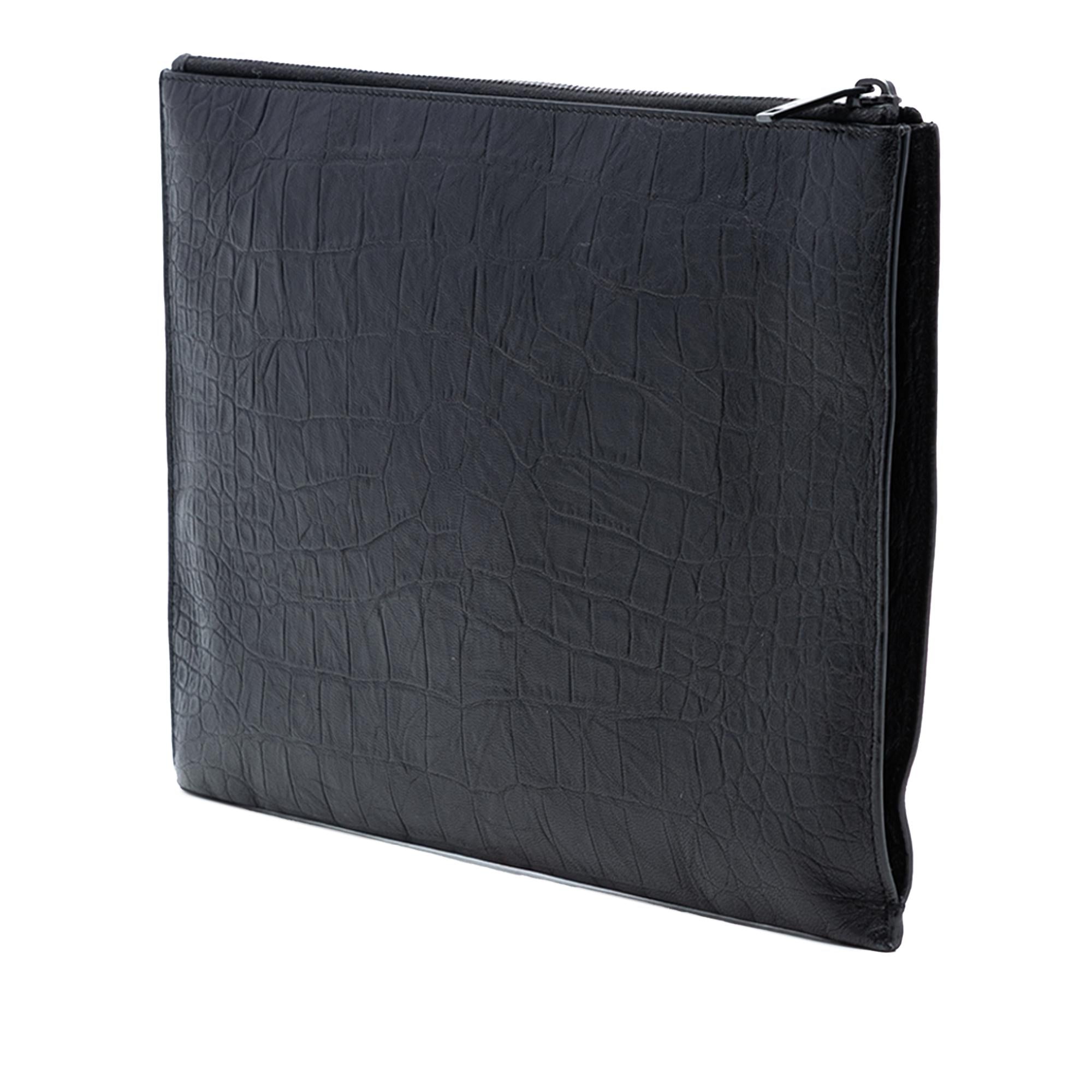Saint Laurent Croc Embossed Leather Monogram Document Holder