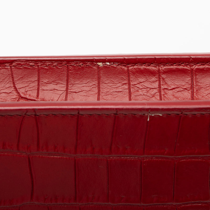 Saint Laurent Croc Embossed Leather Monogram Kate Tassel Chain Wallet (SHF-AKAj5y)