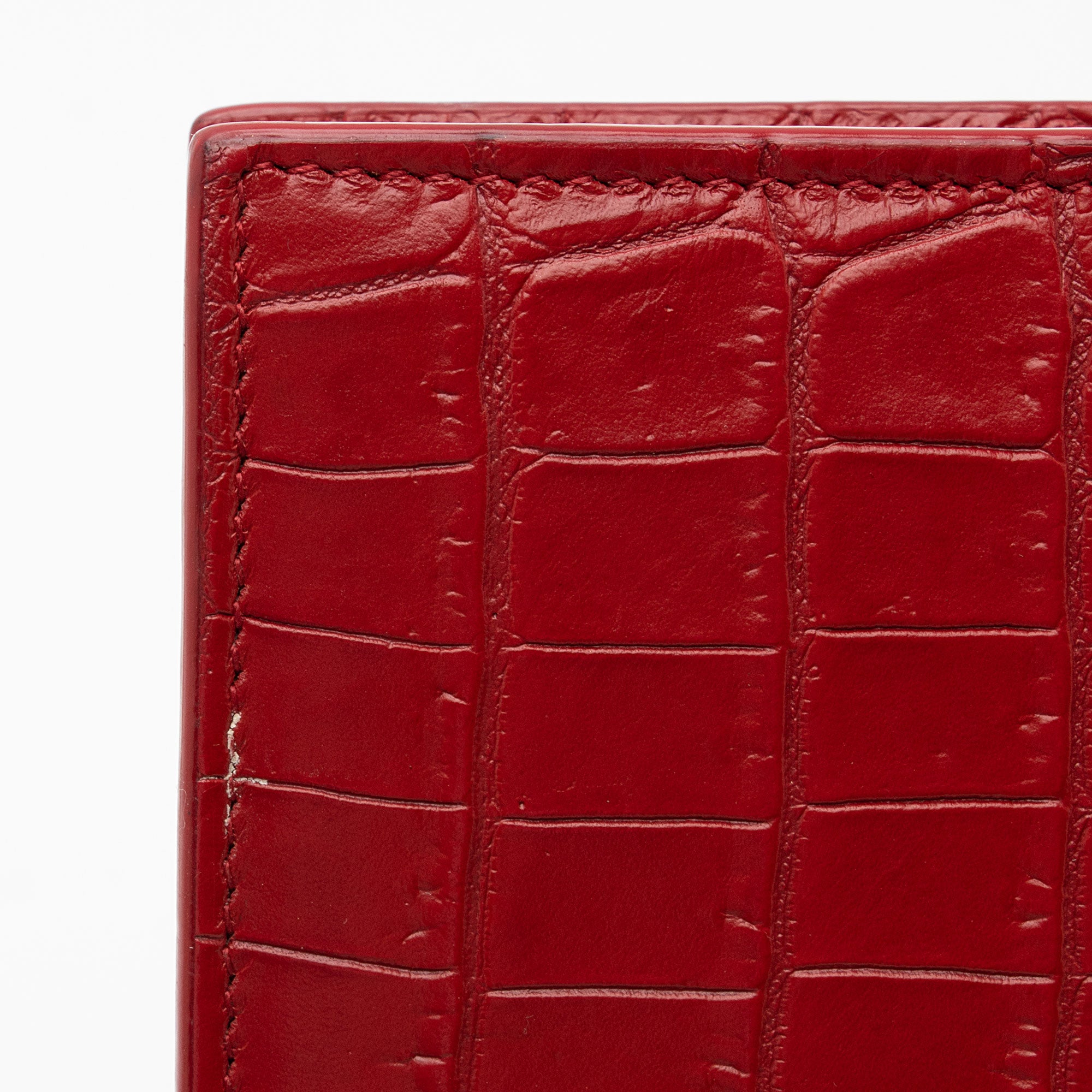 Saint Laurent Croc Embossed Leather Monogram Kate Tassel Chain Wallet