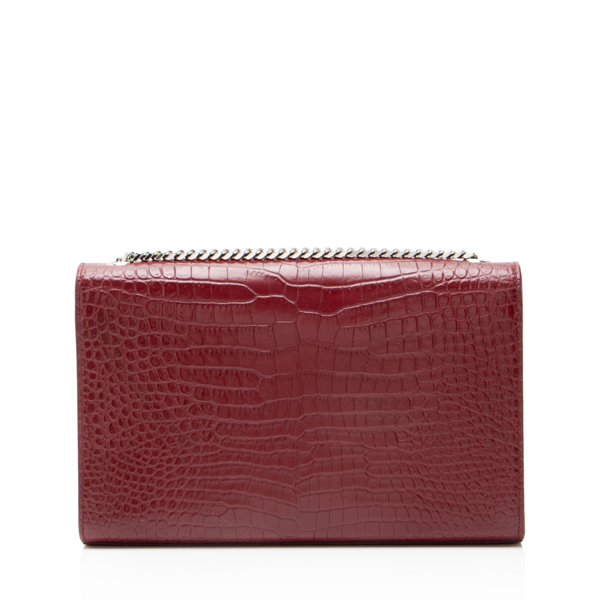 Saint Laurent Croc Embossed Leather Monogram Kate Tassel Medium Shoulder Bag