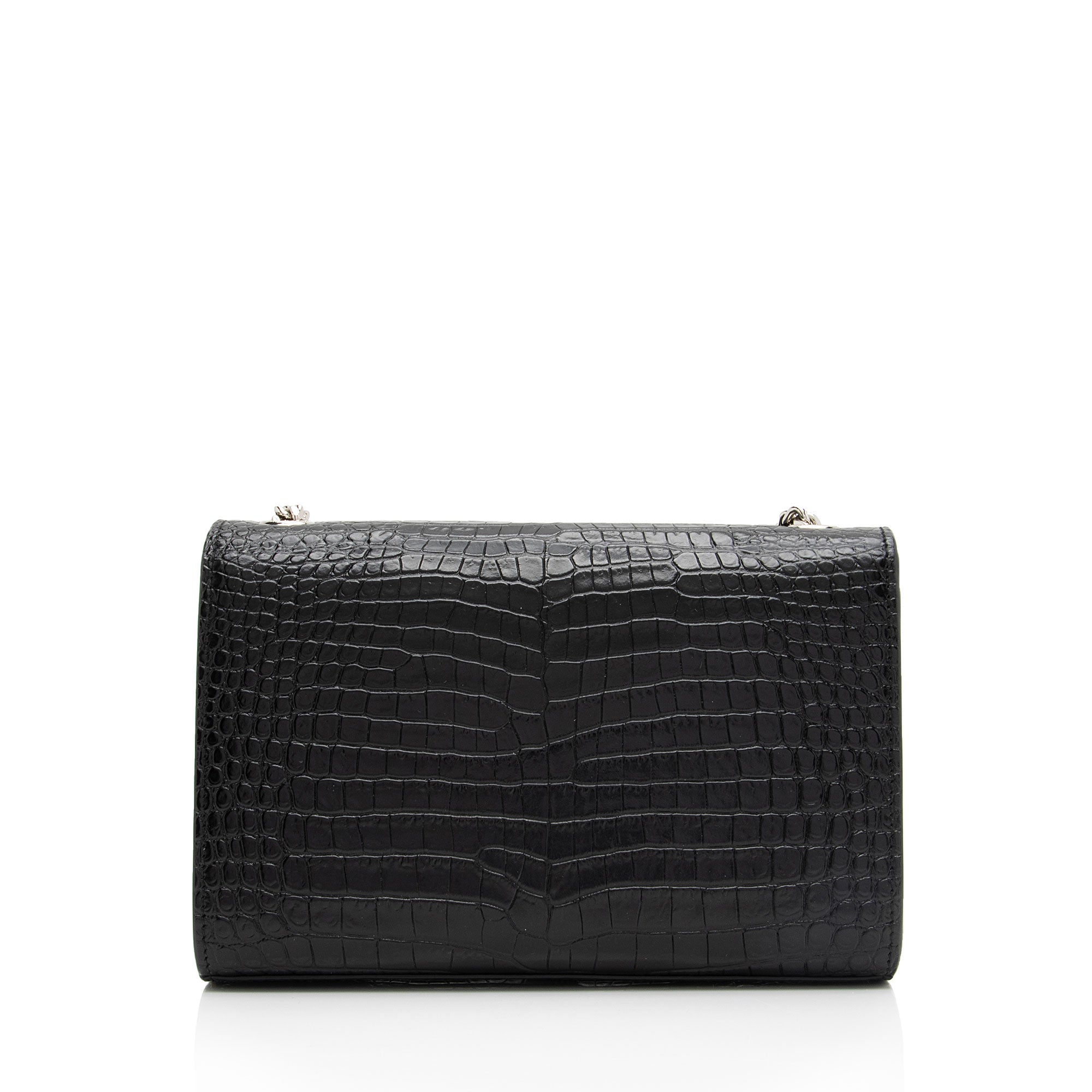 Saint Laurent Croc Embossed Leather Monogram Kate Tassel Small Shoulder Bag (SHF-BWswR2)