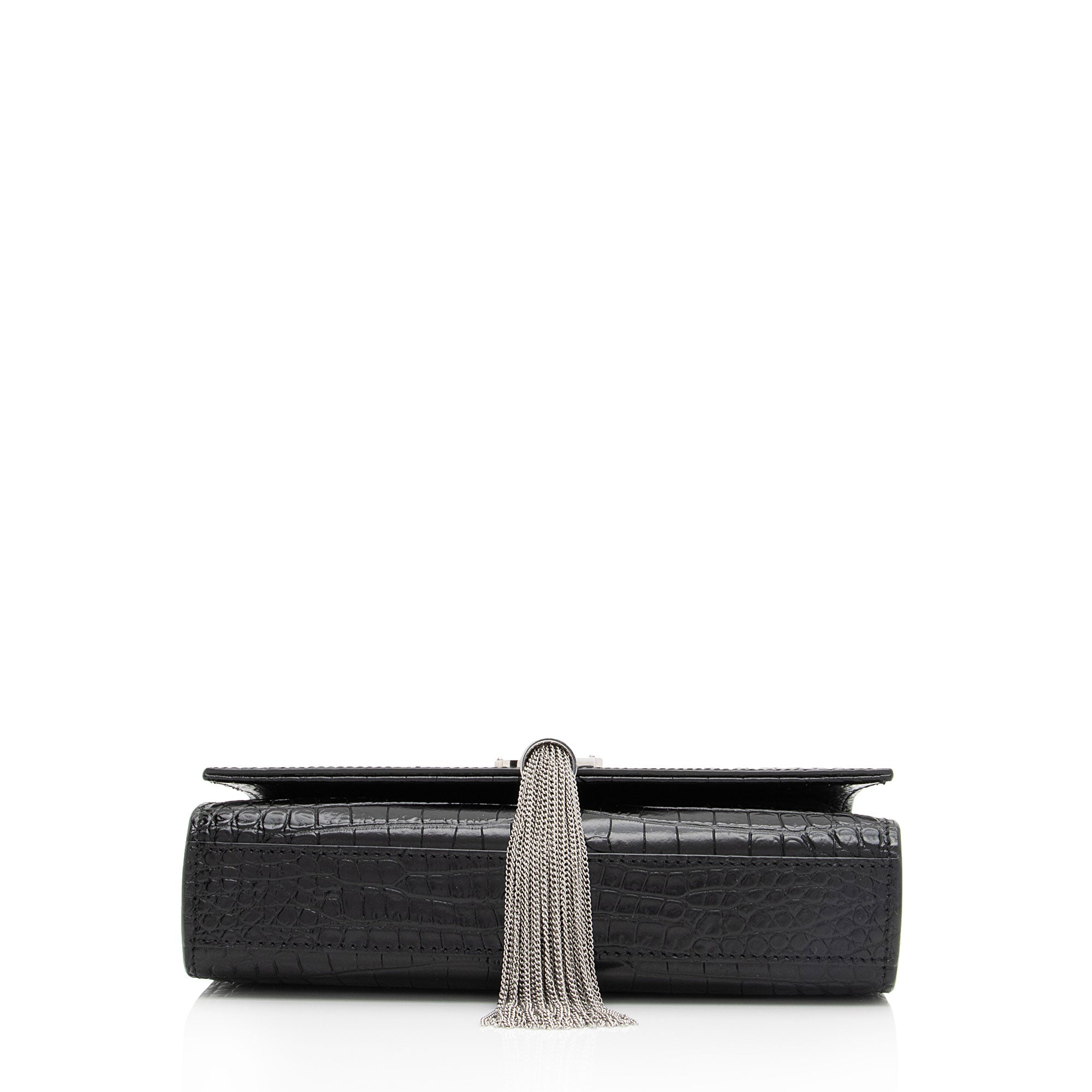 Saint Laurent Croc Embossed Leather Monogram Kate Tassel Small Shoulder Bag (SHF-BWswR2)