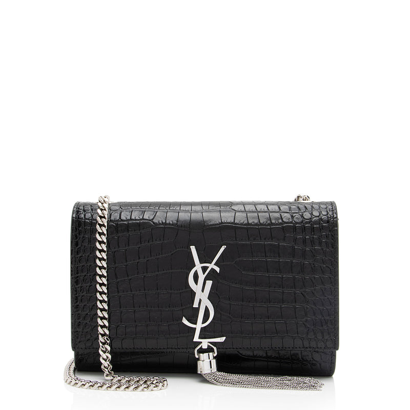 Saint Laurent Croc Embossed Leather Monogram Kate Tassel Small