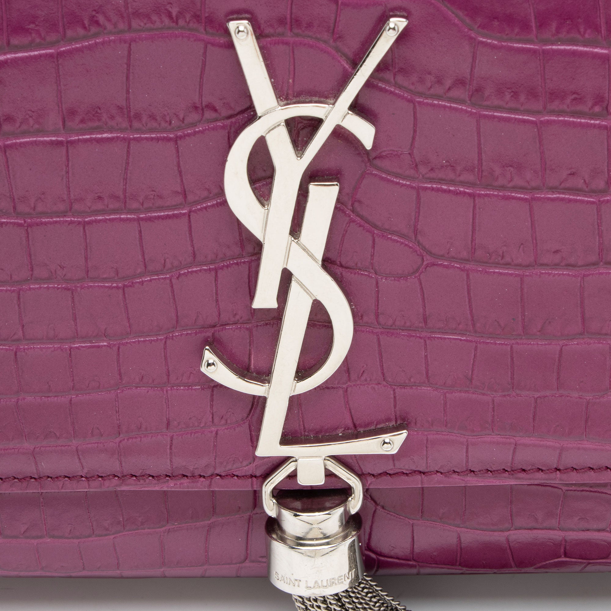 Saint Laurent Croc Embossed Leather Monogram Kate Tassel Small Shoulder Bag