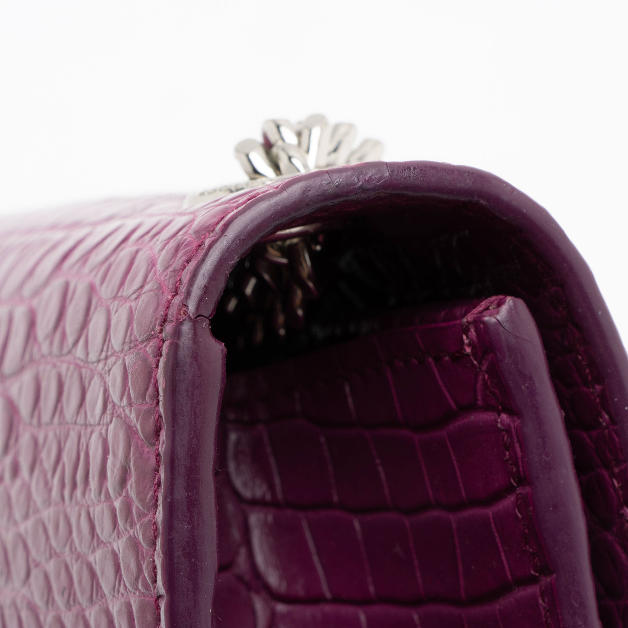Saint Laurent Croc Embossed Leather Monogram Kate Tassel Small Shoulder Bag