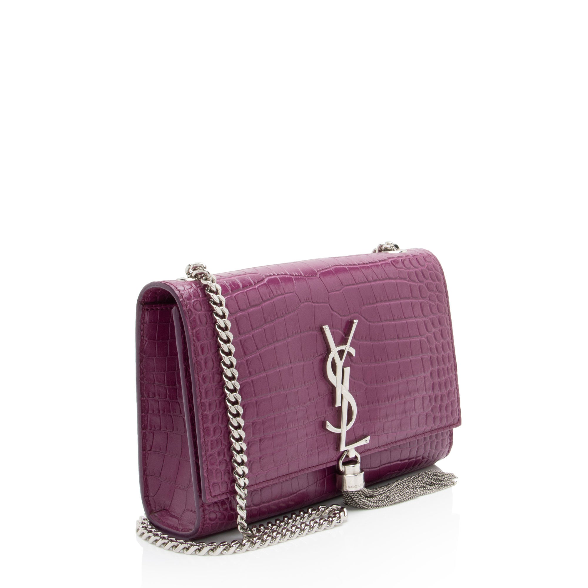 Saint Laurent Croc Embossed Leather Monogram Kate Tassel Small Shoulder Bag