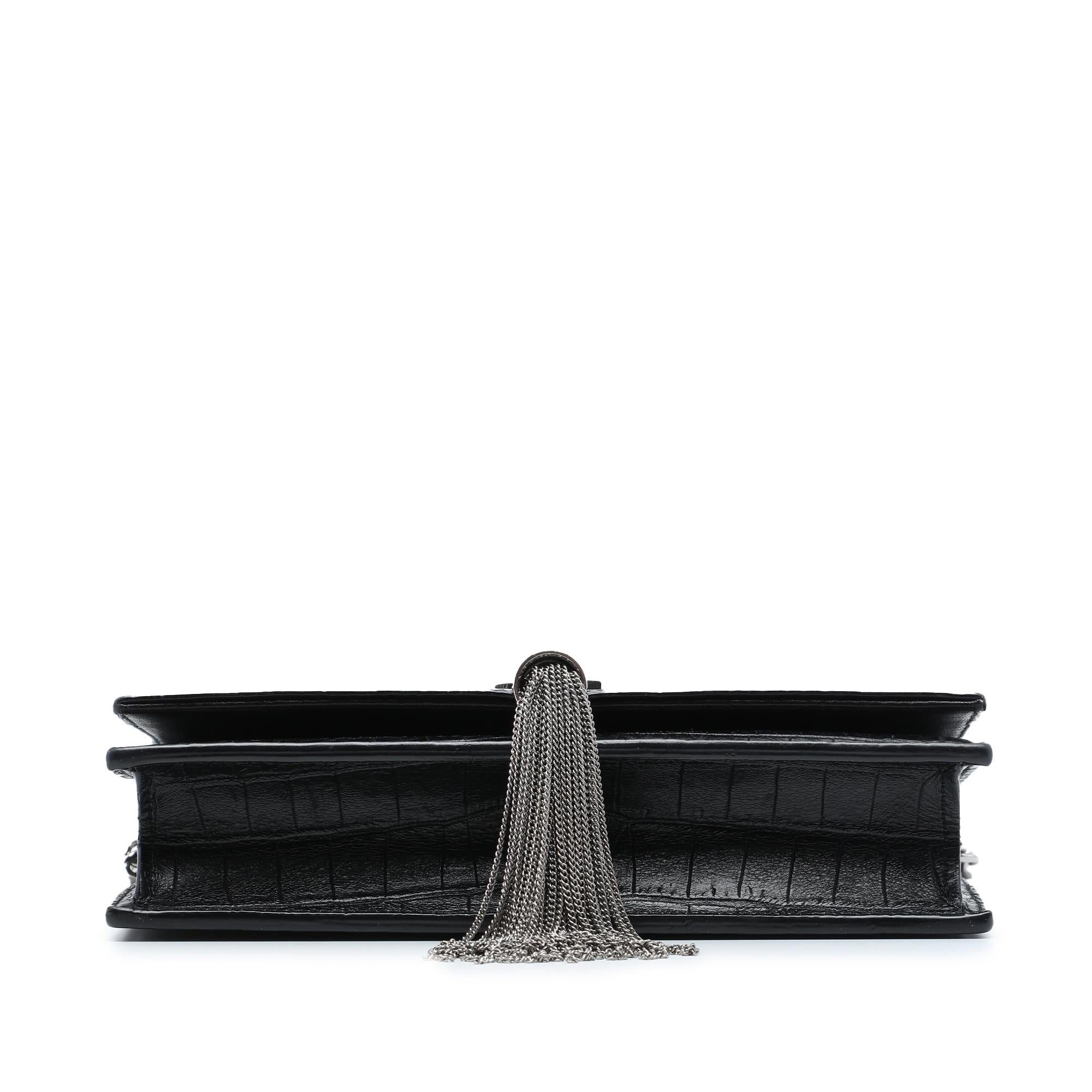 Saint Laurent Croc Embossed Leather Monogram Kate Tassel Wallet on Chain