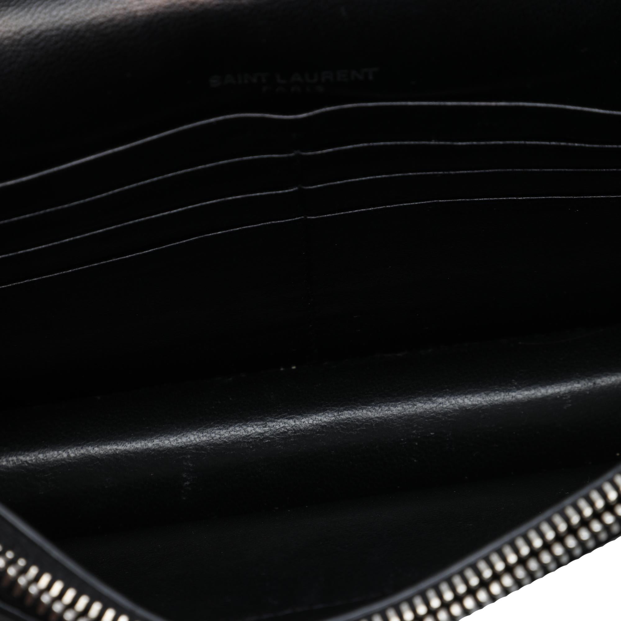 Saint Laurent Croc Embossed Leather Monogram Kate Tassel Wallet on Chain