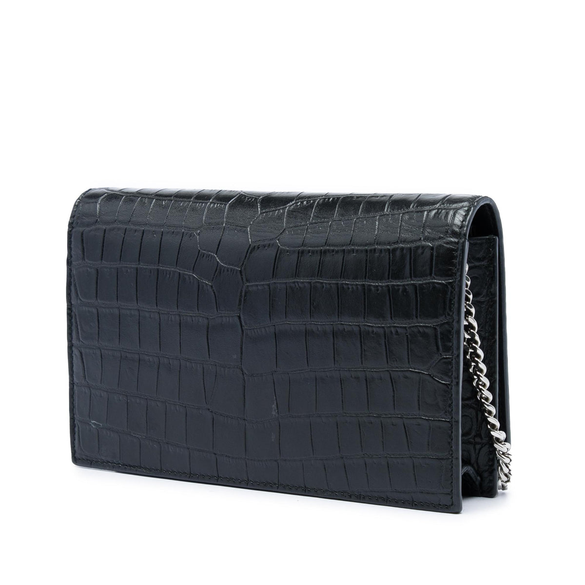 Saint Laurent Croc Embossed Leather Monogram Kate Tassel Wallet on Chain