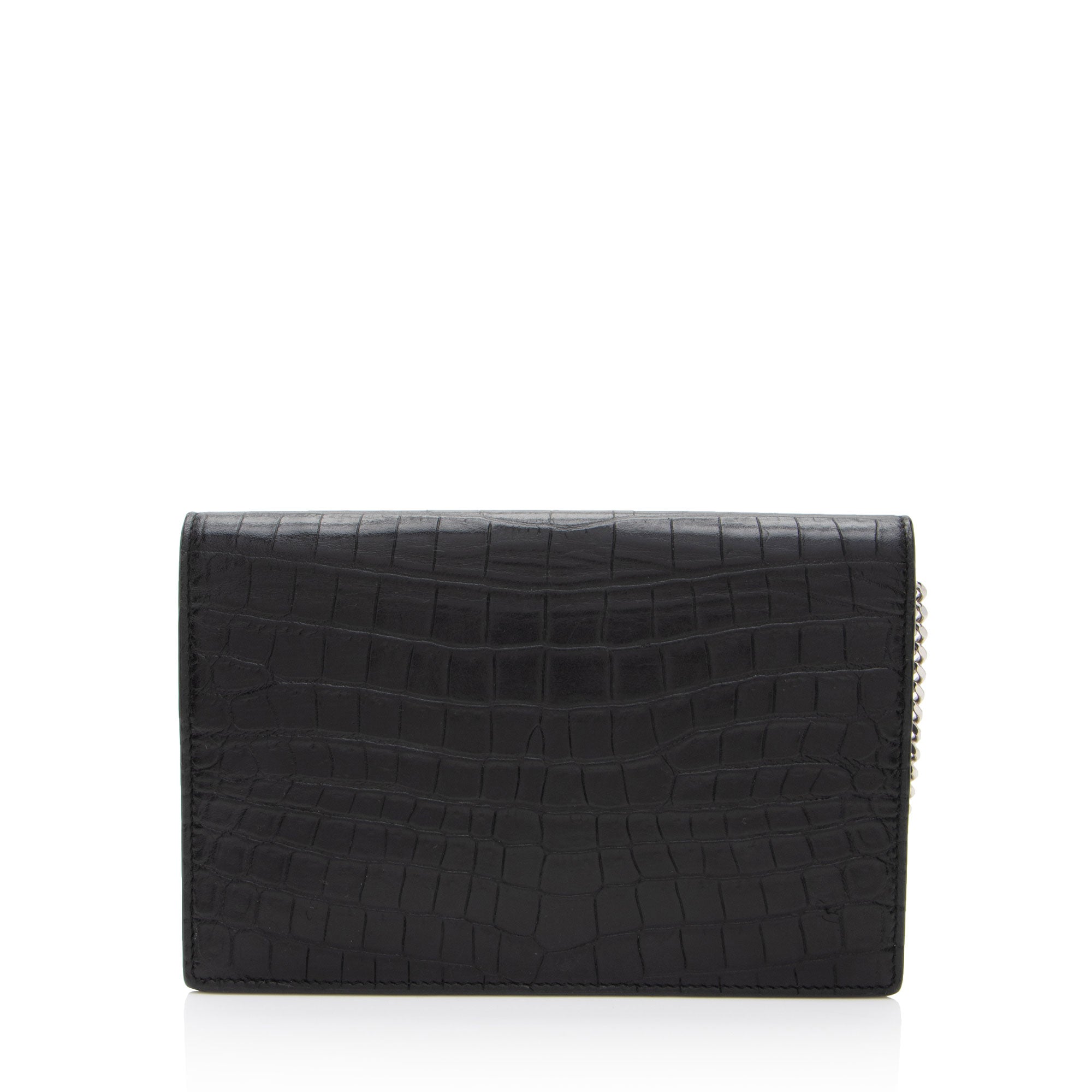 Saint Laurent Croc Embossed Leather Monogram Kate Tassel (SHF-fsD46M)