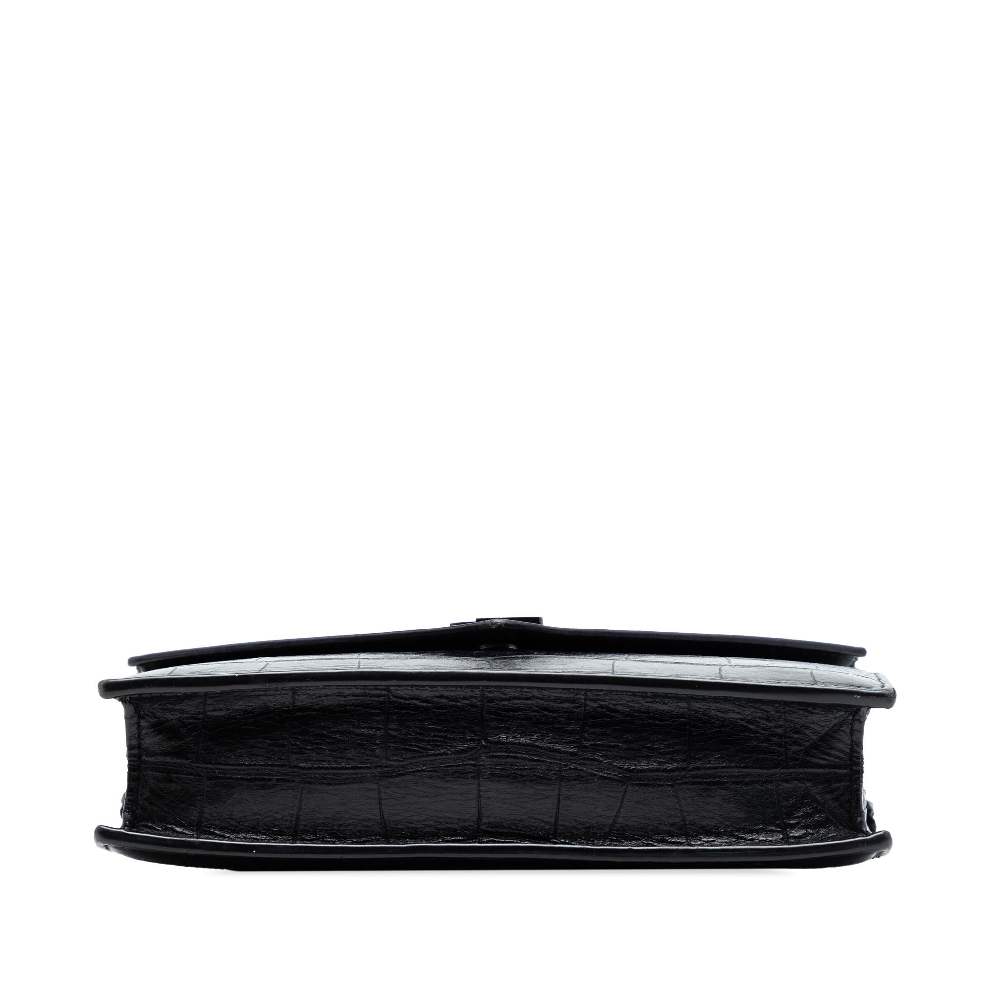 Saint Laurent Croc Embossed Leather Monogram Monochrome Envelope Chain Wallet