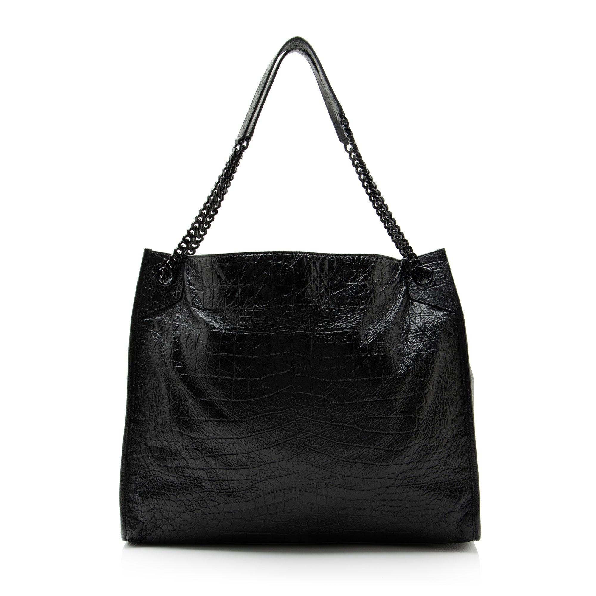 Saint Laurent Croc Embossed Leather Monogram Niki Large Shopping Tote