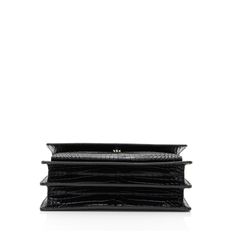Saint Laurent Croc Embossed Leather Monogram Sunset Medium Shoulder Bag (SHF-LCdXkt)