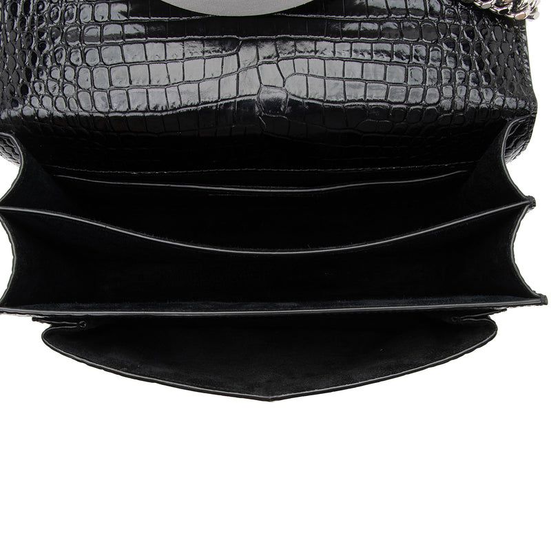 Saint Laurent Croc Embossed Leather Monogram Sunset Medium Shoulder Bag (SHF-LCdXkt)