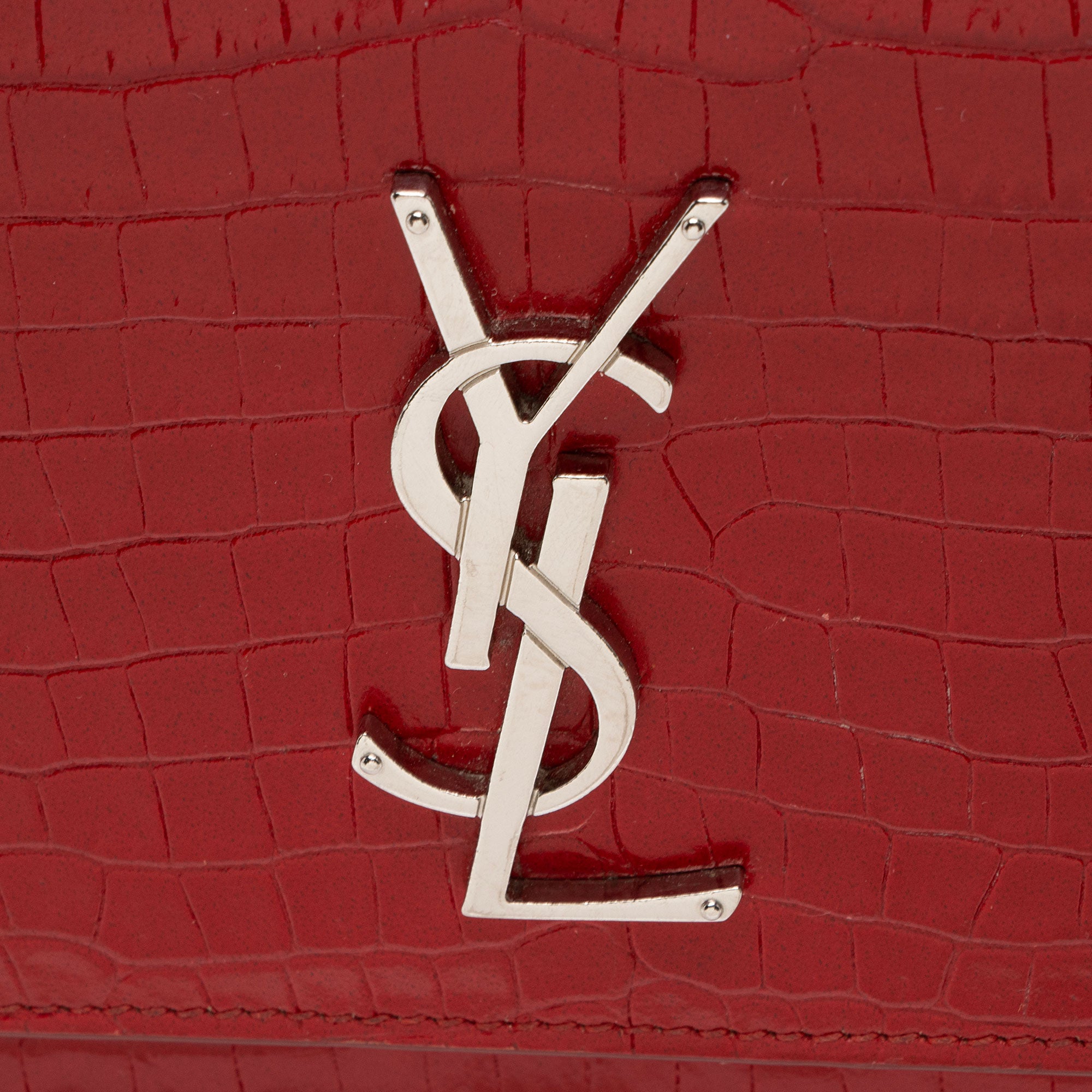 Saint Laurent Croc Embossed Leather Monogram Sunset Medium Shoulder Ba