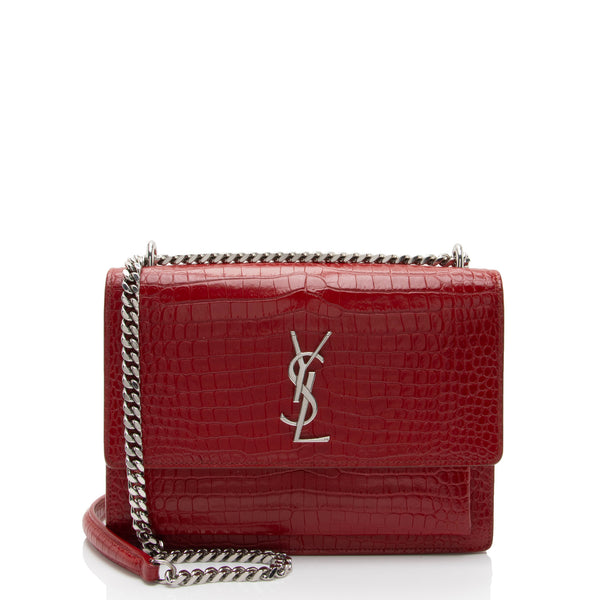 Saint Laurent Croc Embossed Leather Monogram Sunset Medium Shoulder Bag (SHF-T5kq37)