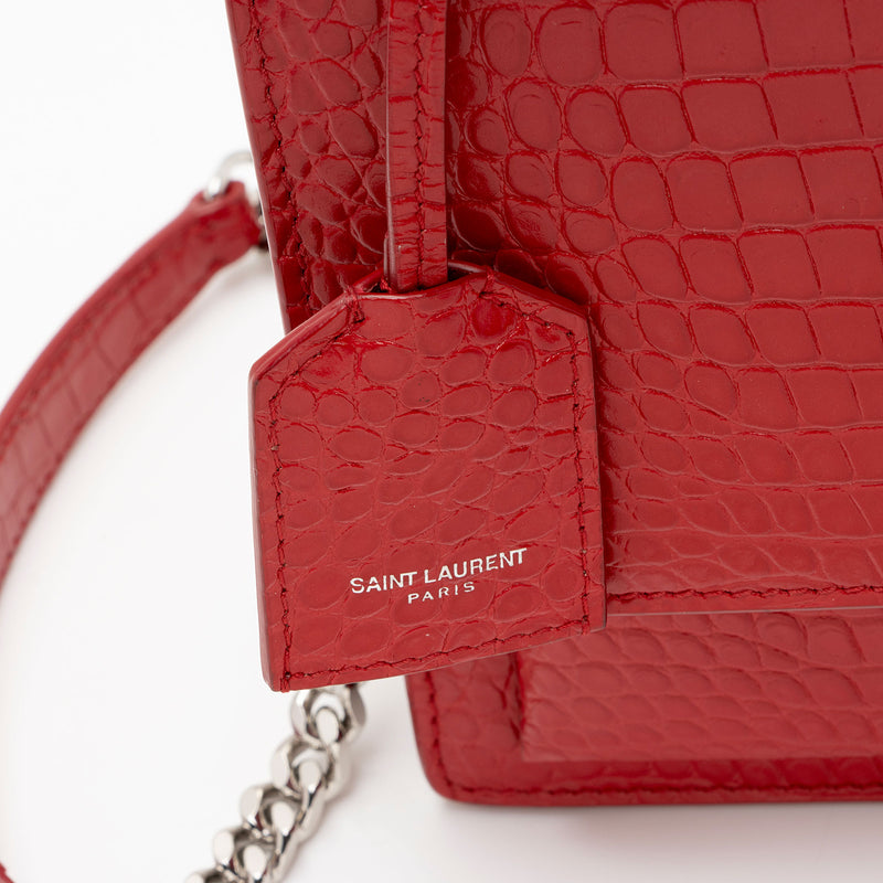 Saint Laurent Croc Embossed Leather Monogram Sunset Medium Shoulder Bag (SHF-jVwFV7)
