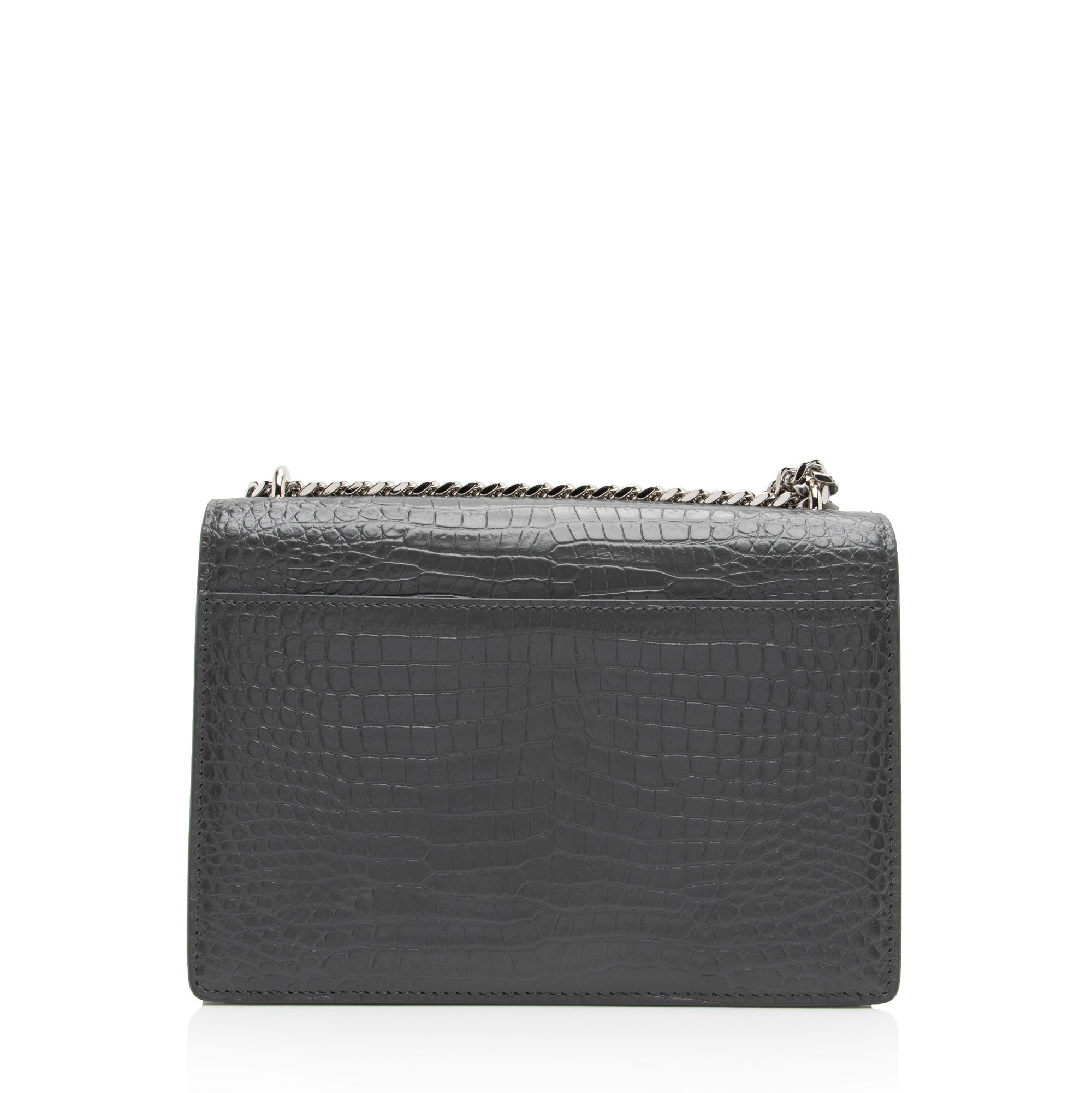 Saint Laurent Croc Embossed Leather Monogram Sunset Medium Shoulder Bag (SHF-dhitYI)