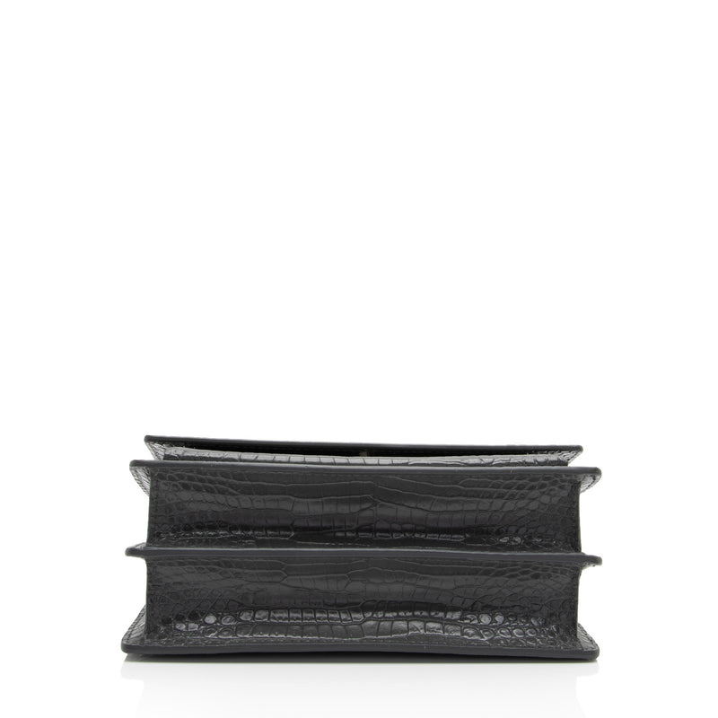 Saint Laurent Croc Embossed Leather Monogram Sunset Medium Shoulder Bag (SHF-dhitYI)