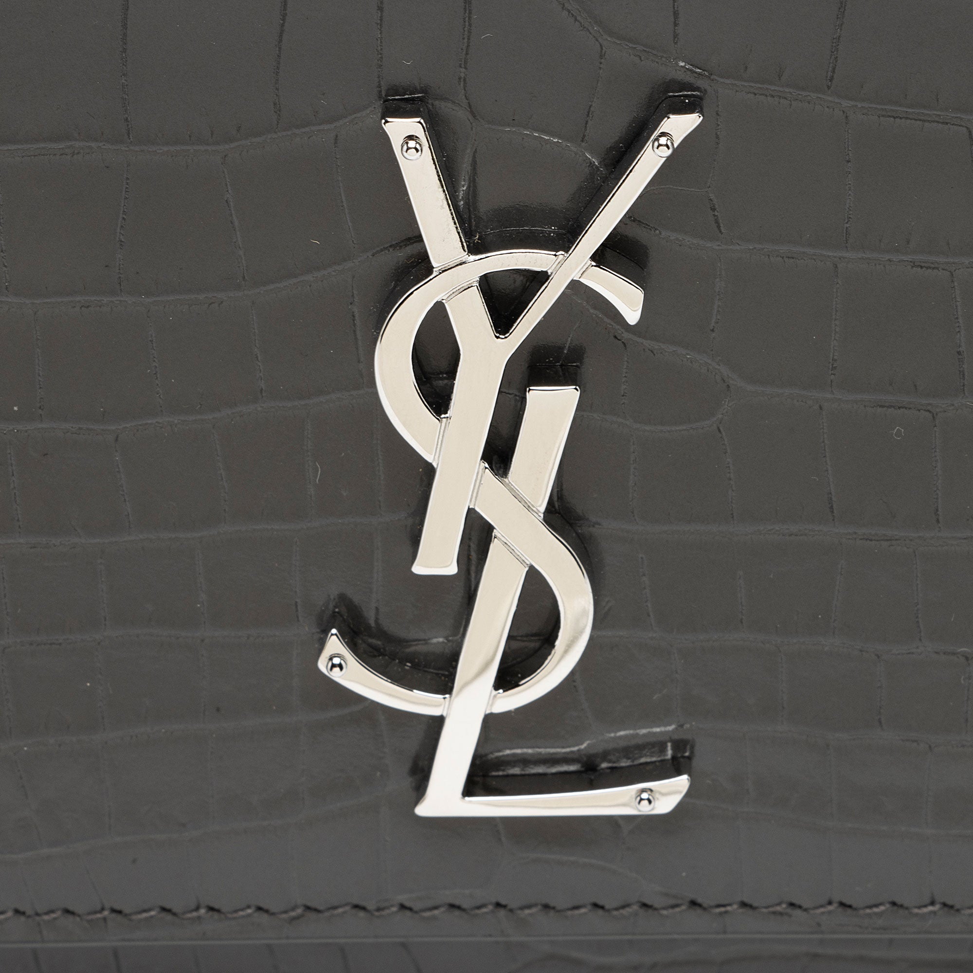 Saint Laurent Croc Embossed Leather Monogram Sunset Medium Shoulder Bag (SHF-dhitYI)