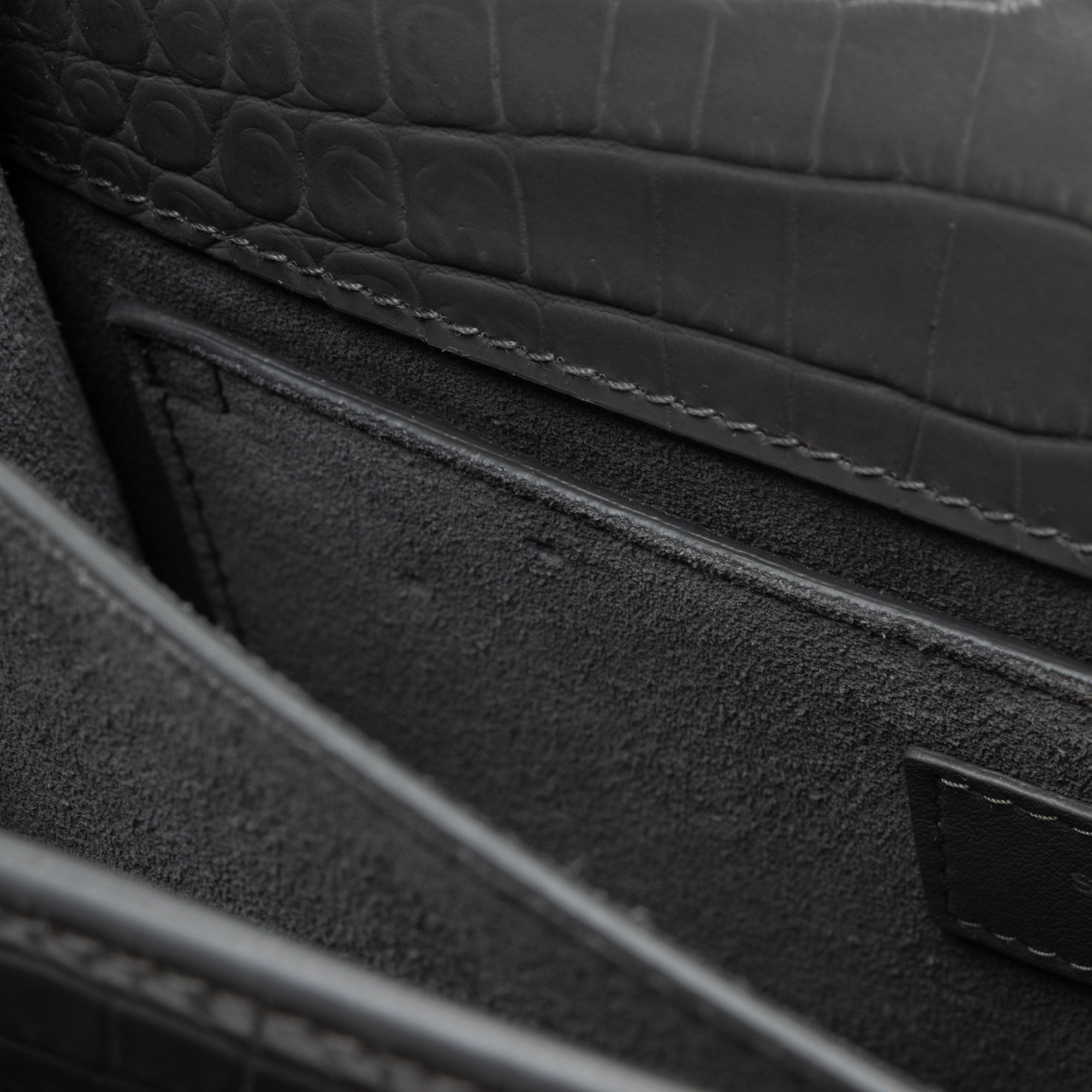 Saint Laurent Croc Embossed Leather Monogram Sunset Medium Shoulder Bag (SHF-dhitYI)