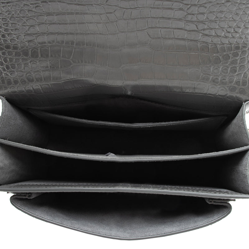 Saint Laurent Croc Embossed Leather Monogram Sunset Medium Shoulder Bag (SHF-dhitYI)