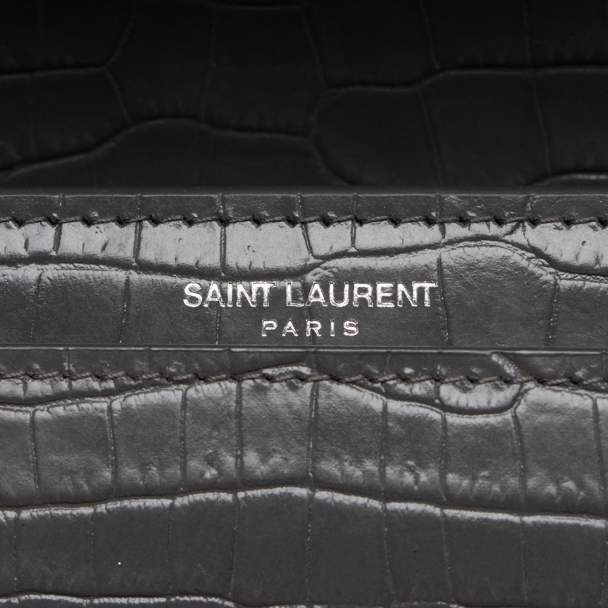 Saint Laurent Croc Embossed Leather Monogram Sunset Medium Shoulder Bag (SHF-dhitYI)