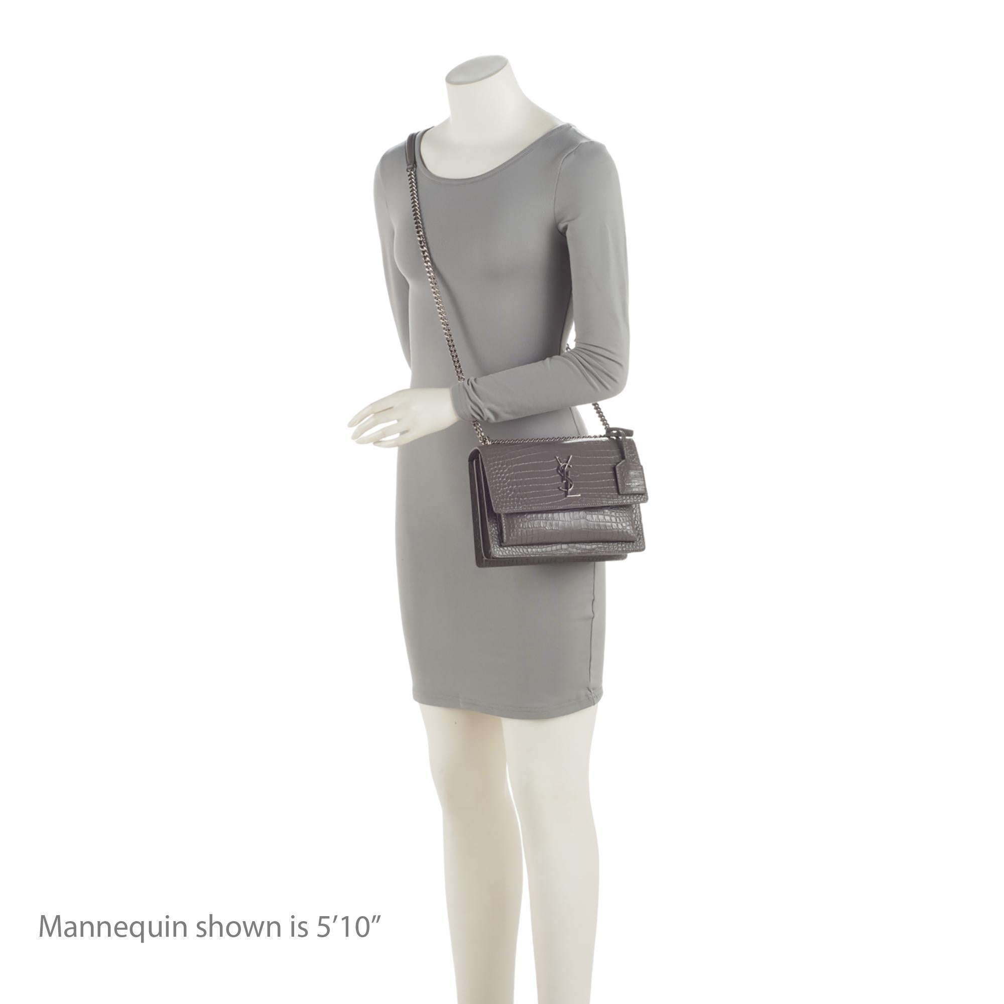 Saint Laurent Croc Embossed Leather Monogram Sunset Medium Shoulder Bag (SHF-dhitYI)