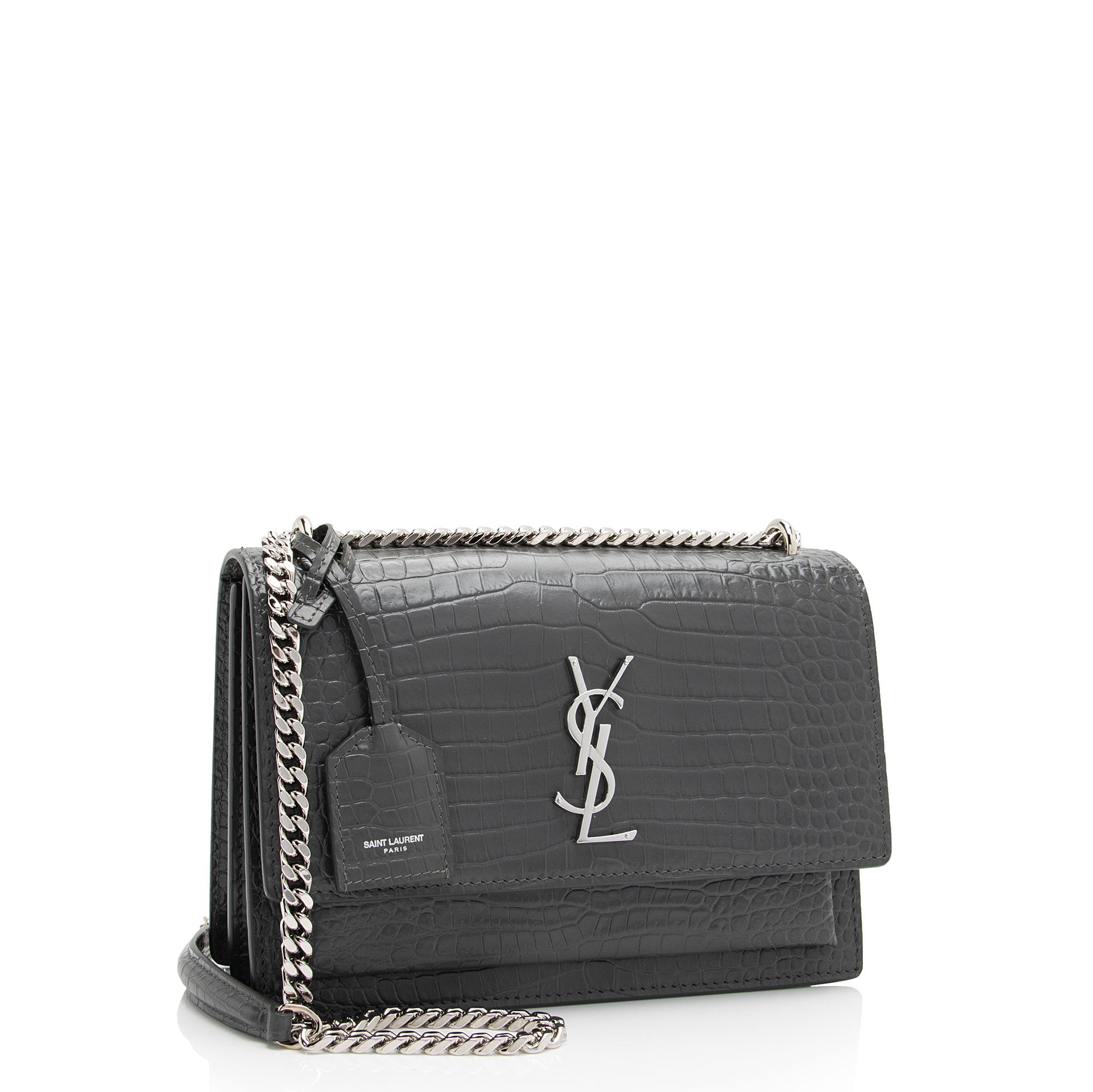 Saint Laurent Croc Embossed Leather Monogram Sunset Medium Shoulder Bag (SHF-dhitYI)