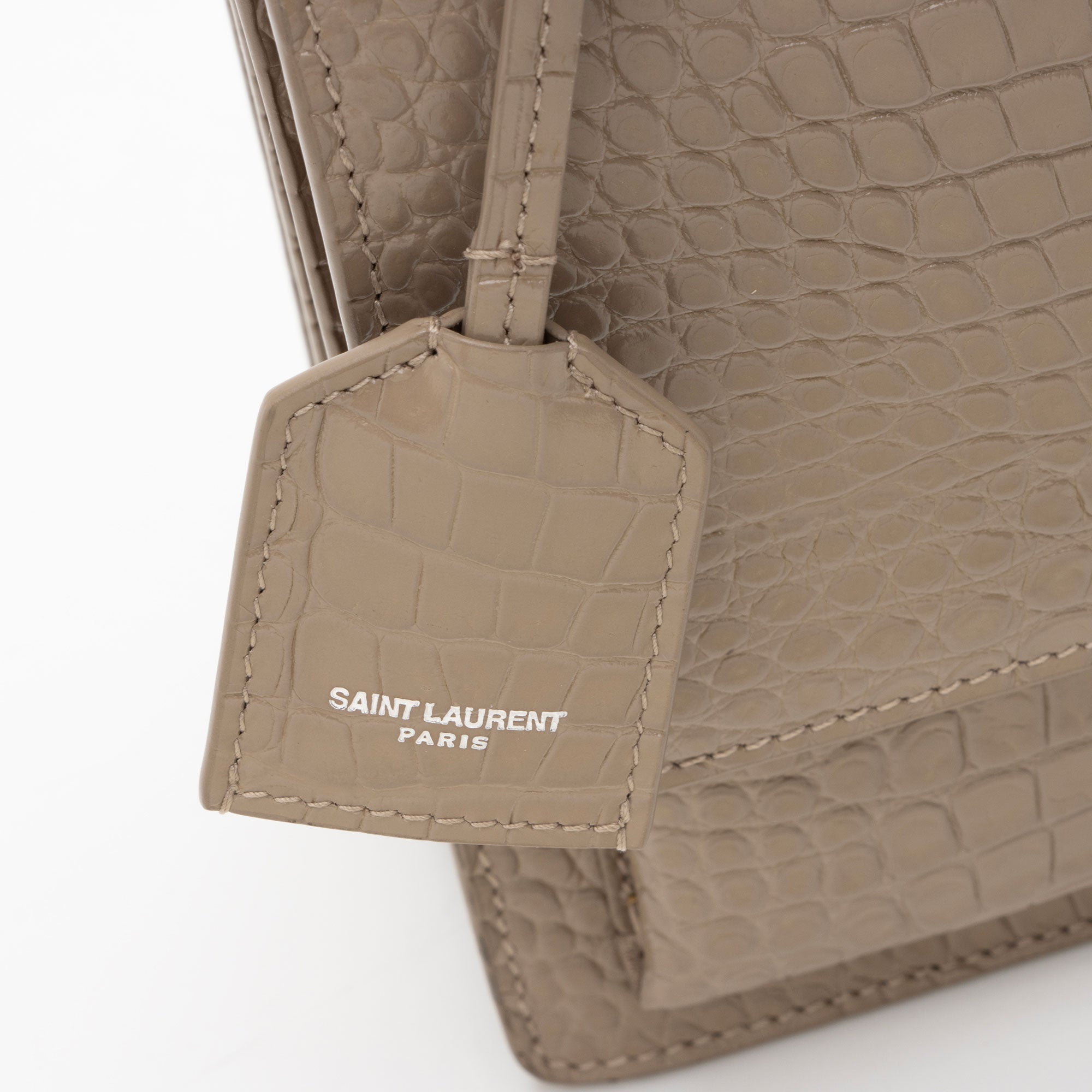 Saint Laurent Croc Embossed Leather Monogram Sunset Medium Shoulder Bag
