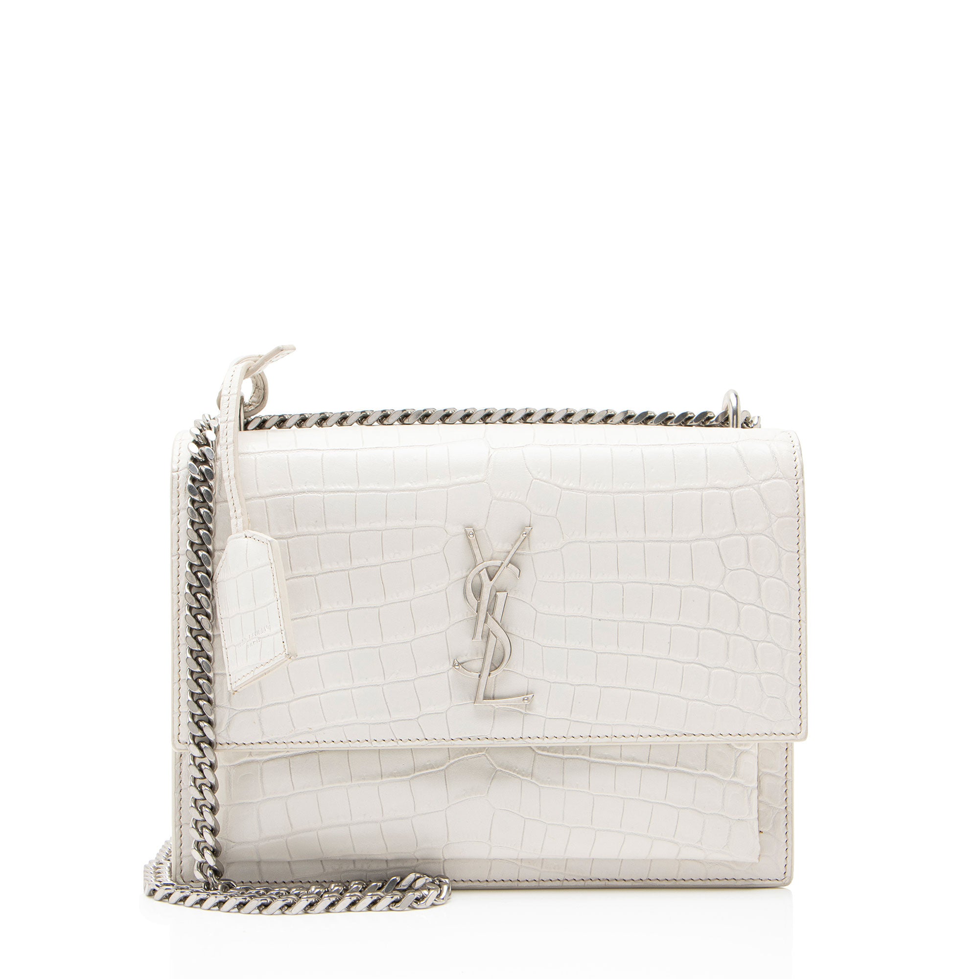 Saint Laurent Croc Embossed Leather Monogram Sunset Medium Shoulder Bag