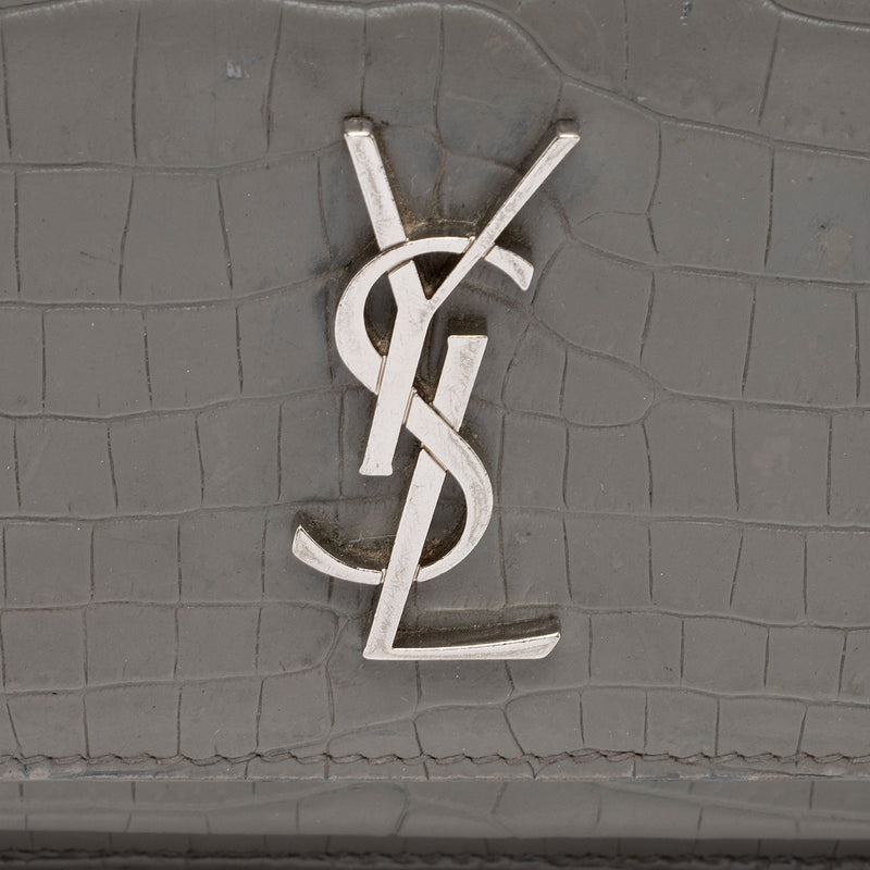 Saint Laurent Croc Embossed Leather Monogram Sunset Mini Wallet on Chain Bag (SHF-6eLO28)