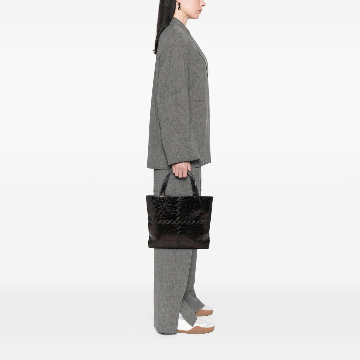 Saint Laurent Croc Embossed Leather Tote