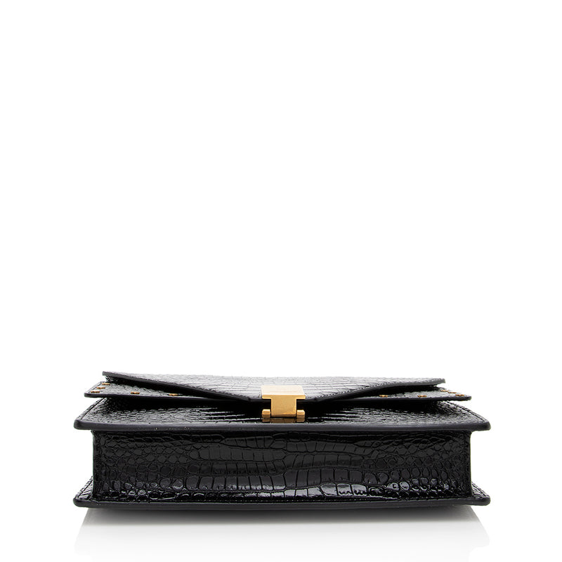 Saint Laurent Croc Embossed Leather Margaux Shoulder Bag (SHF-17900)