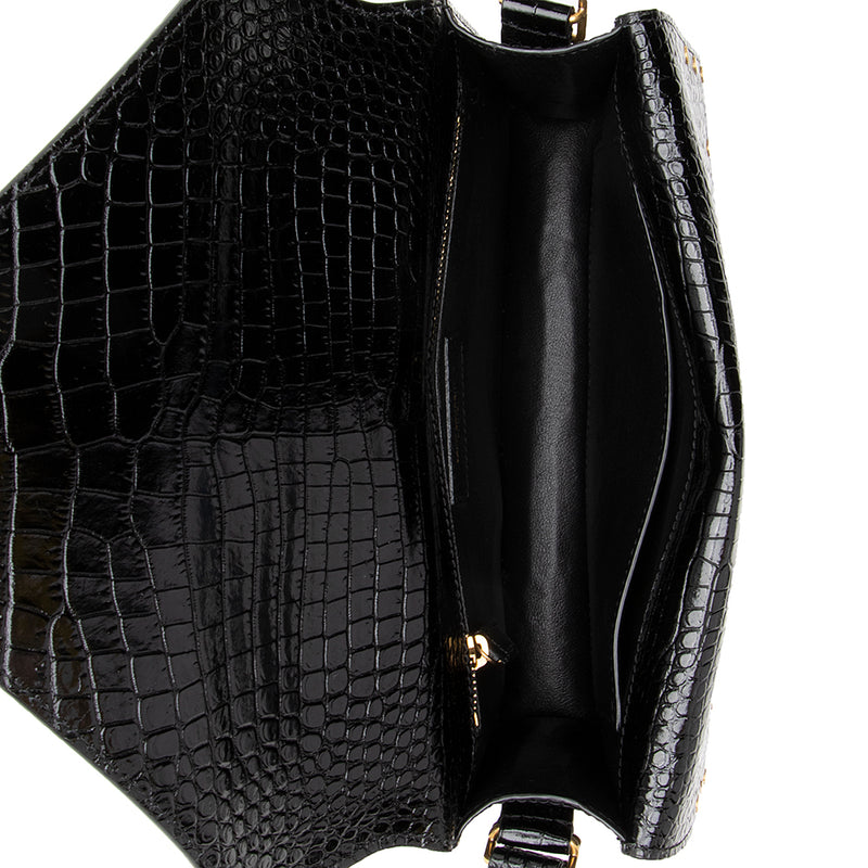 Saint Laurent Croc Embossed Leather Margaux Shoulder Bag SHF