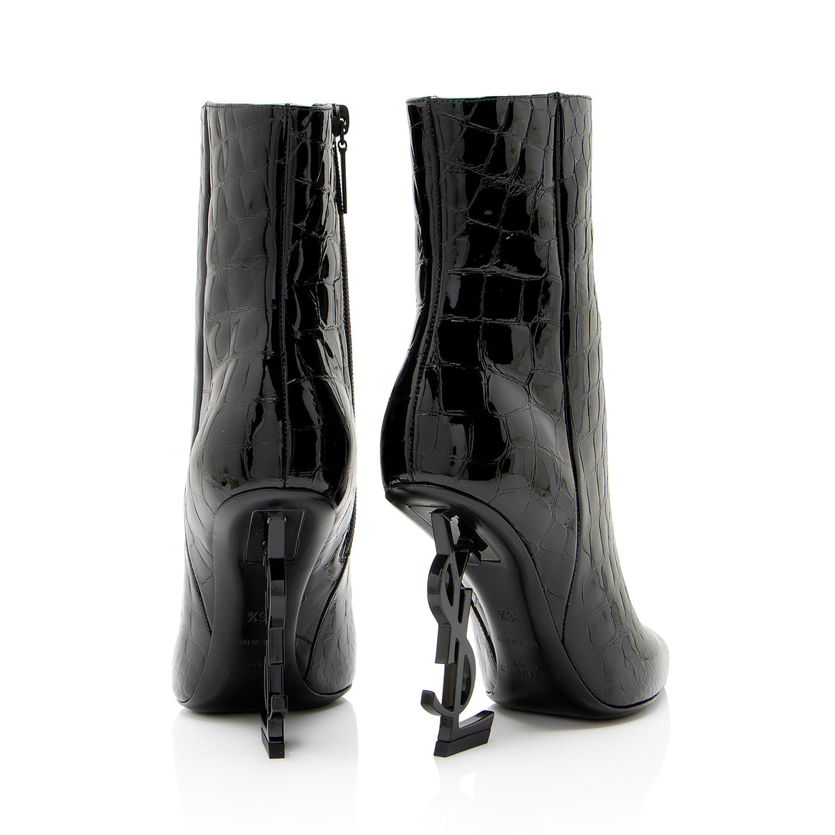 Saint Laurent Croc Embossed Leather Opyum Booties - Size 6.5 / 36.5