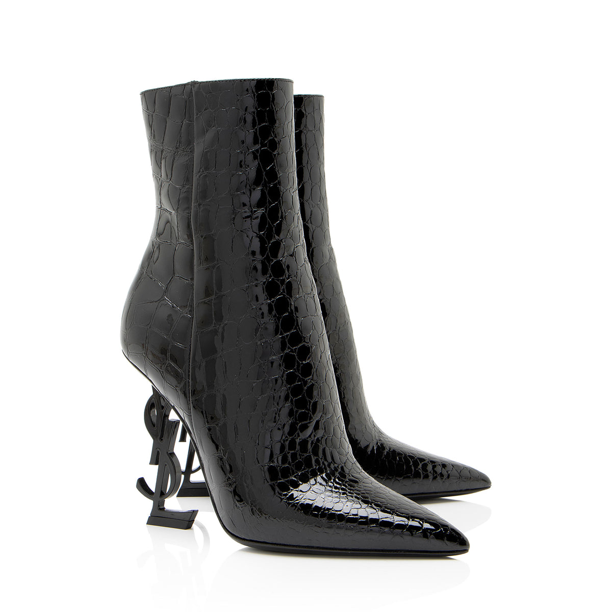 Saint Laurent Croc Embossed Leather Opyum Booties - Size 6.5 / 36.5