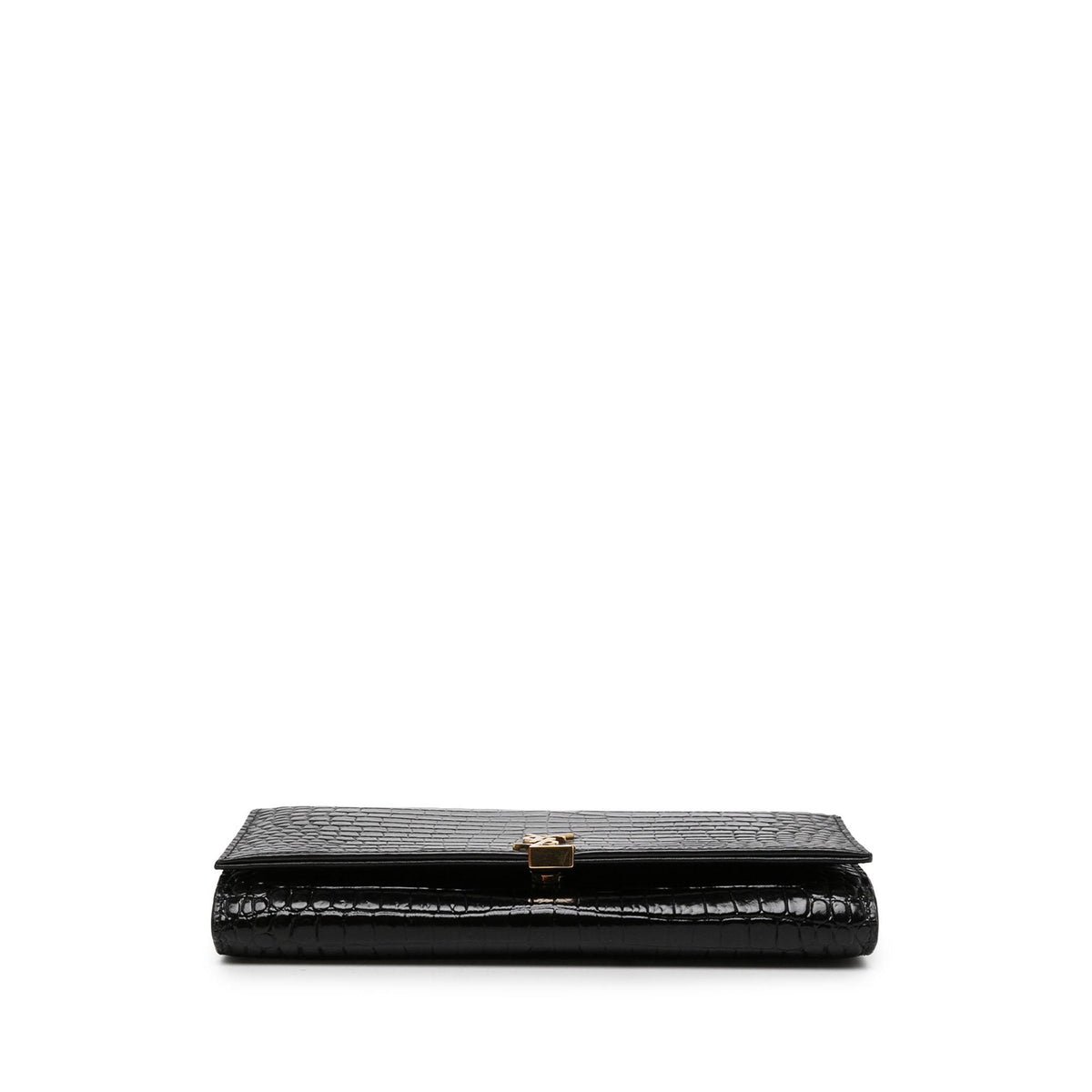 Saint Laurent Croc Embossed Patent Cassandre Wallet On Chain