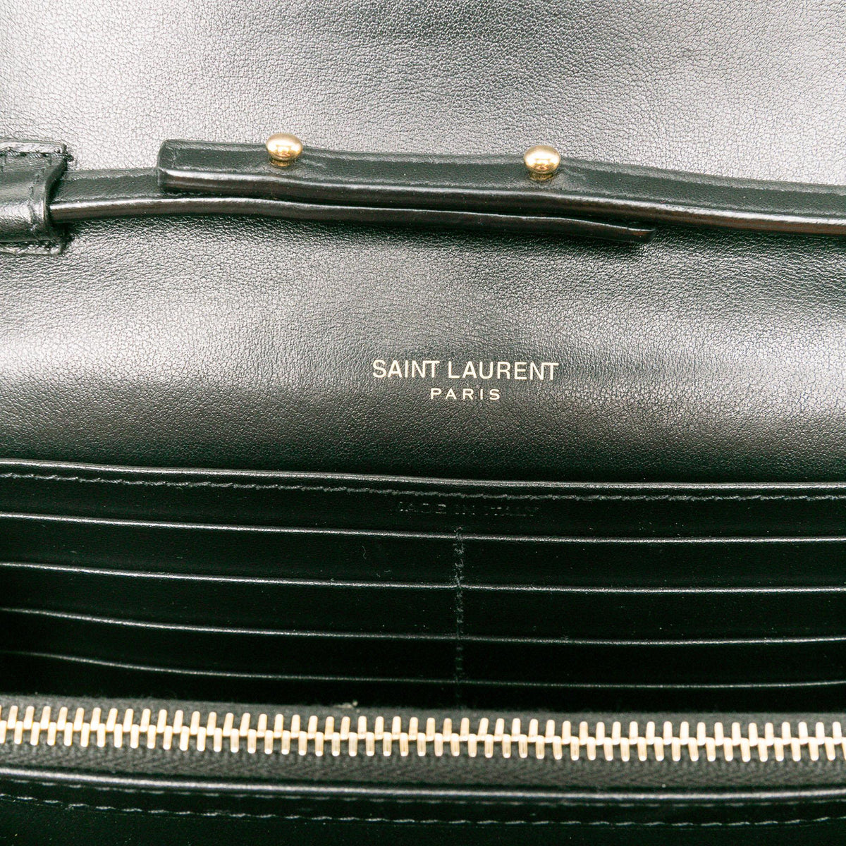 Saint Laurent Croc Embossed Patent Cassandre Wallet On Chain