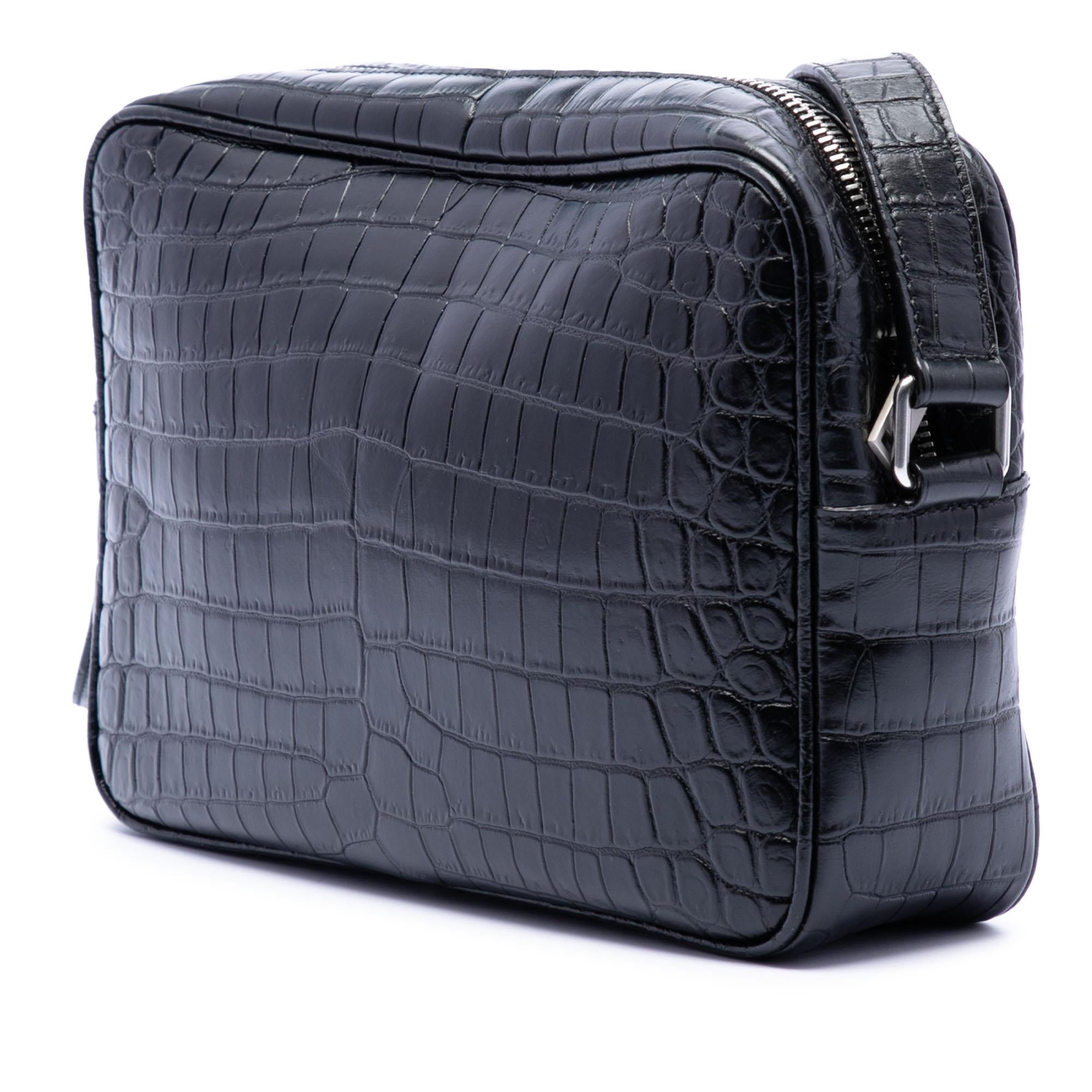 Saint Laurent Crocodile Embossed Leather Camp Camera Bag
